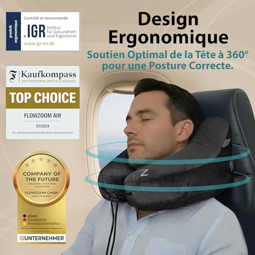 Detalle 2 de FLOWZOOM AIR Coussin de Voyage Gonflable à Capuche pour Avion Noir Taille L