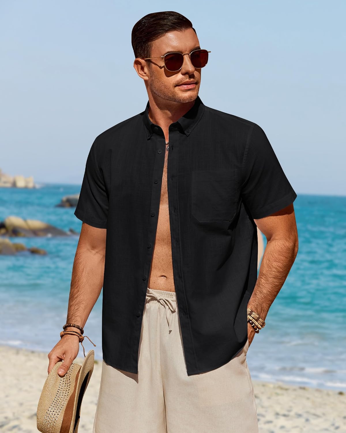 Thumbnail 1 de J.VER Leinenhemd Herren Kurzarm – Button-Down Regular Fit mit Brusttasche für Sommer & Freizeit