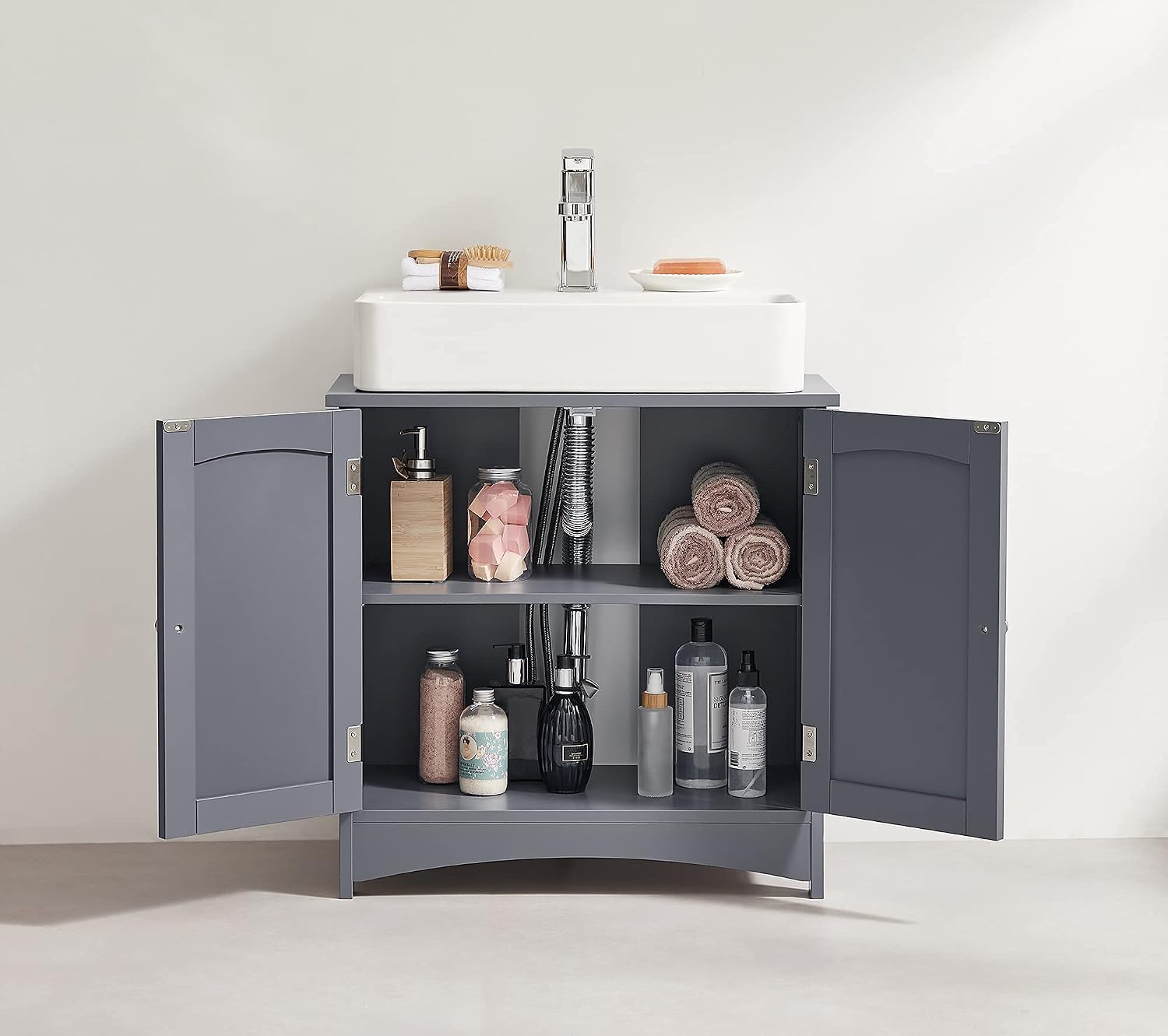 Detalle 2 de VASAGLE SOFIE BBC001G01 Under-Sink Cabinet, Slate Grey, Adjustable Shelf