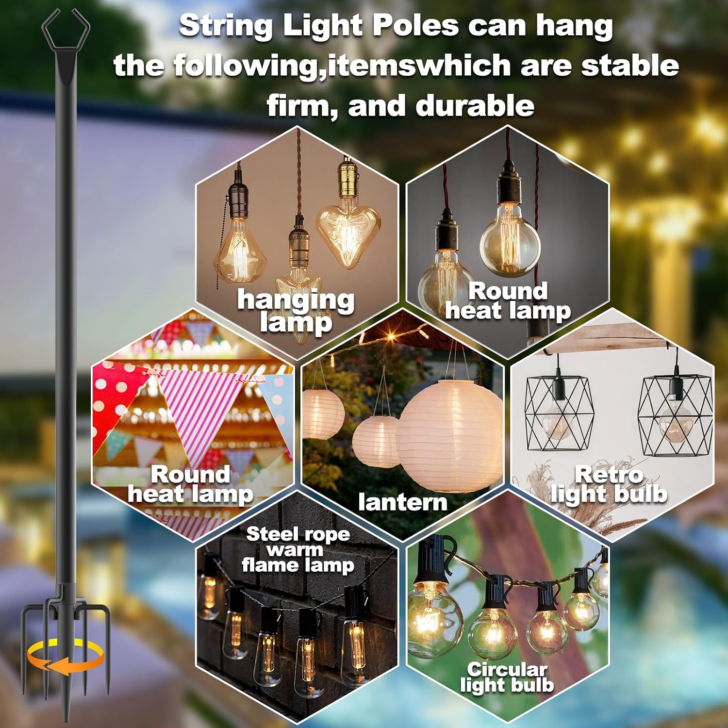 Detalle de NSHWFW 6 Pack 10 Ft String Light Poles, Adjustable Metal Outdoor Stands