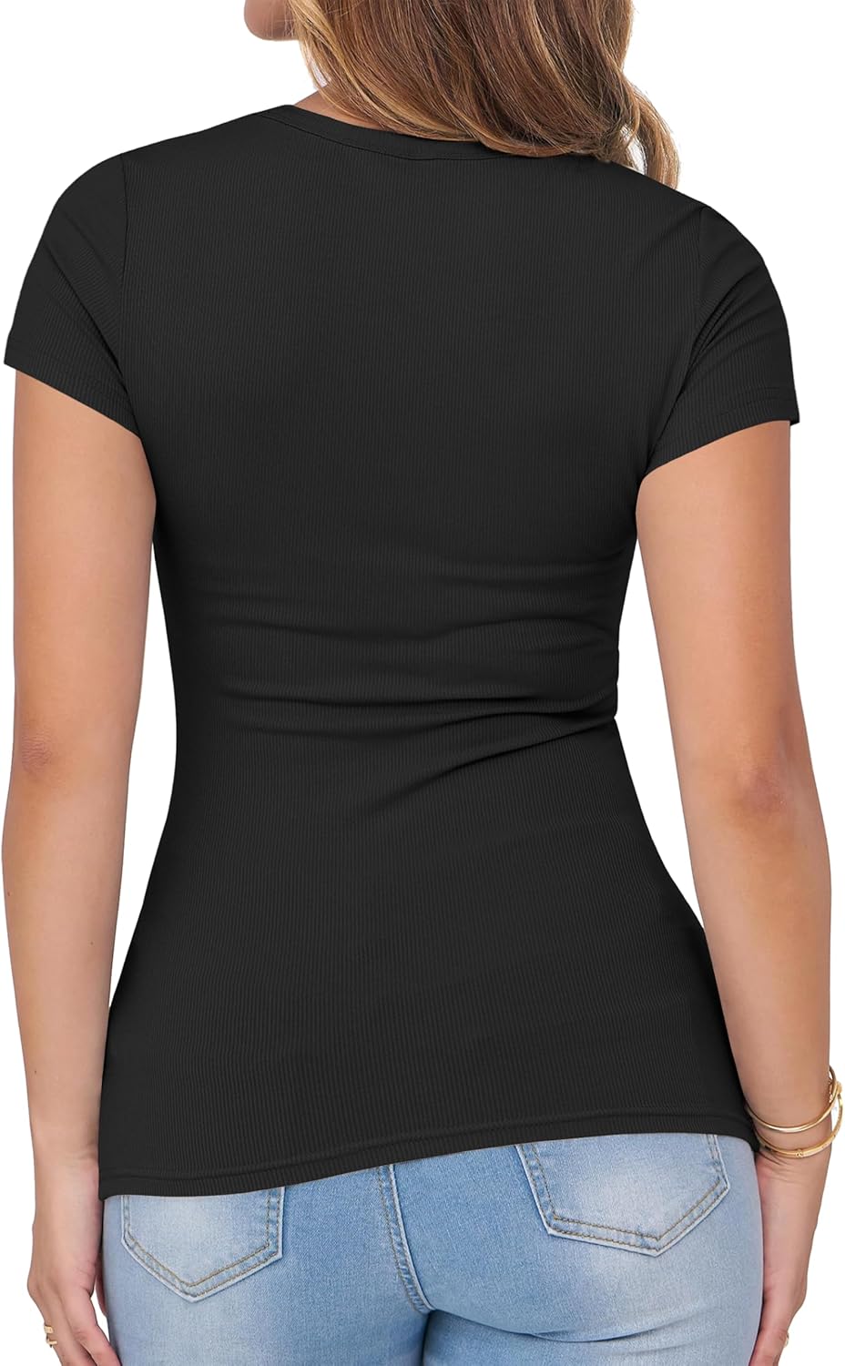 Thumbnail 2 de Albe Rita Women Short Sleeve T-Shirt Cap V Neck: Ribbed Knit, Slim Fit for Summer