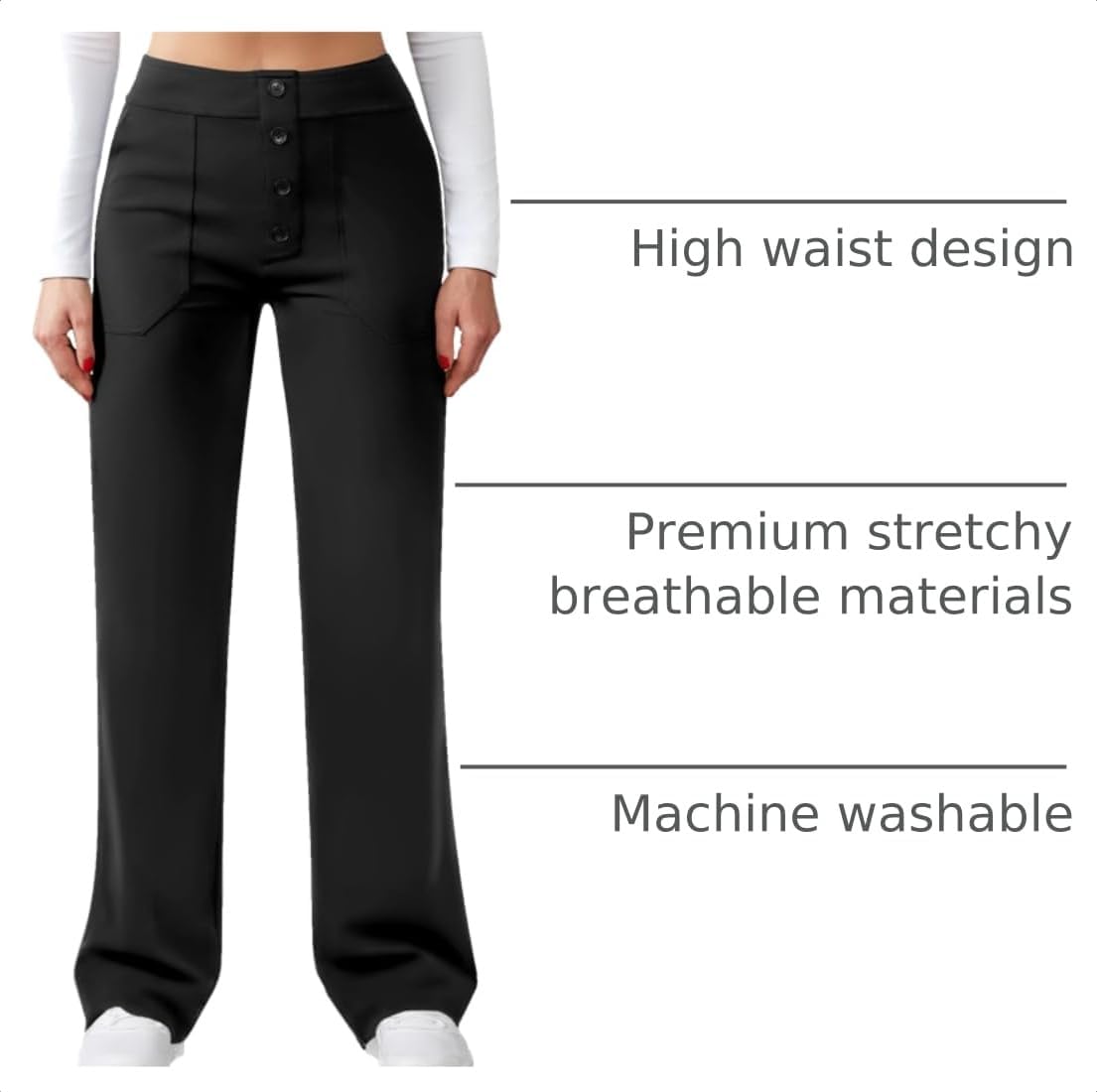 Detalle de JEKAOYI High-Waisted Straight-Leg Work Pants with Stretch and 4 Pockets