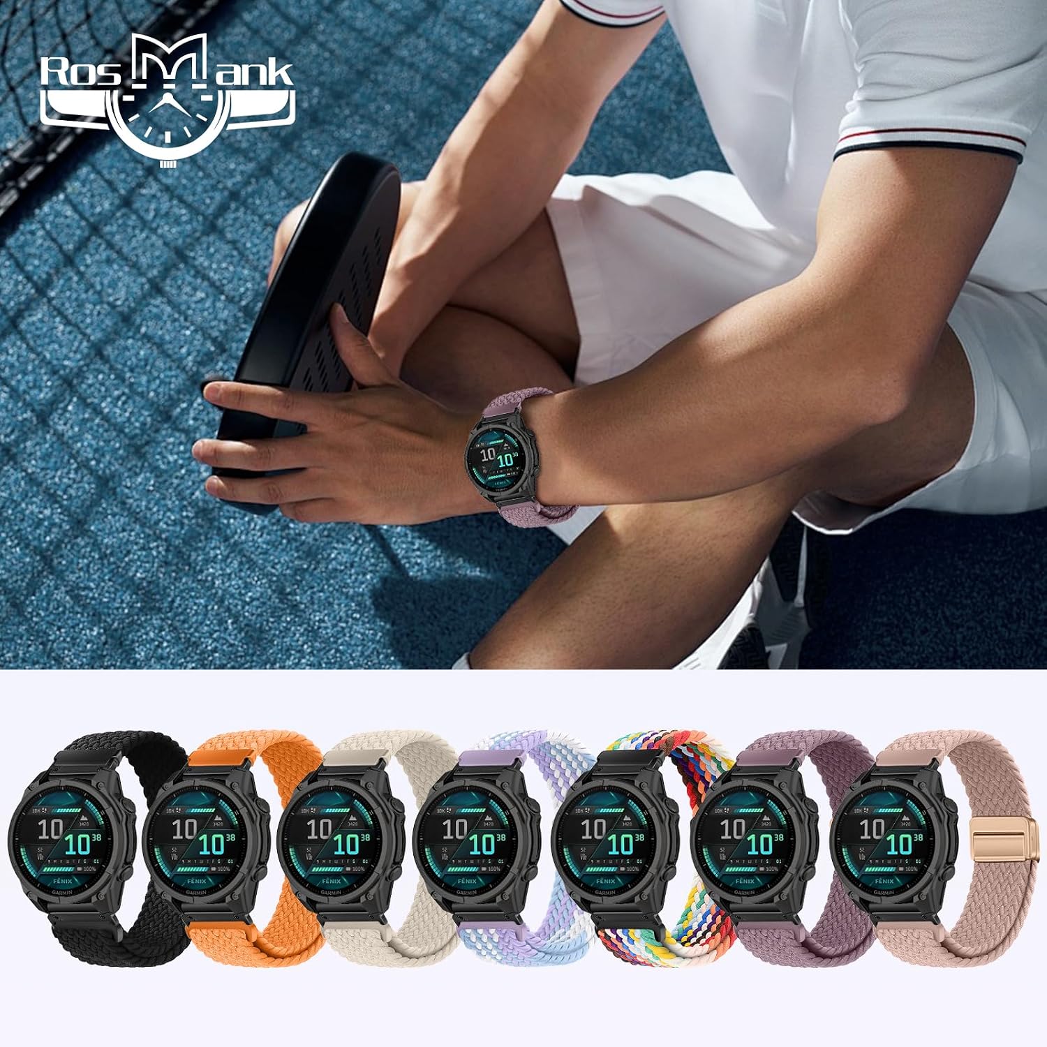 Detalle de RosMank 20mm Quickfit Braided Nylon Watch Band for Garmin & More