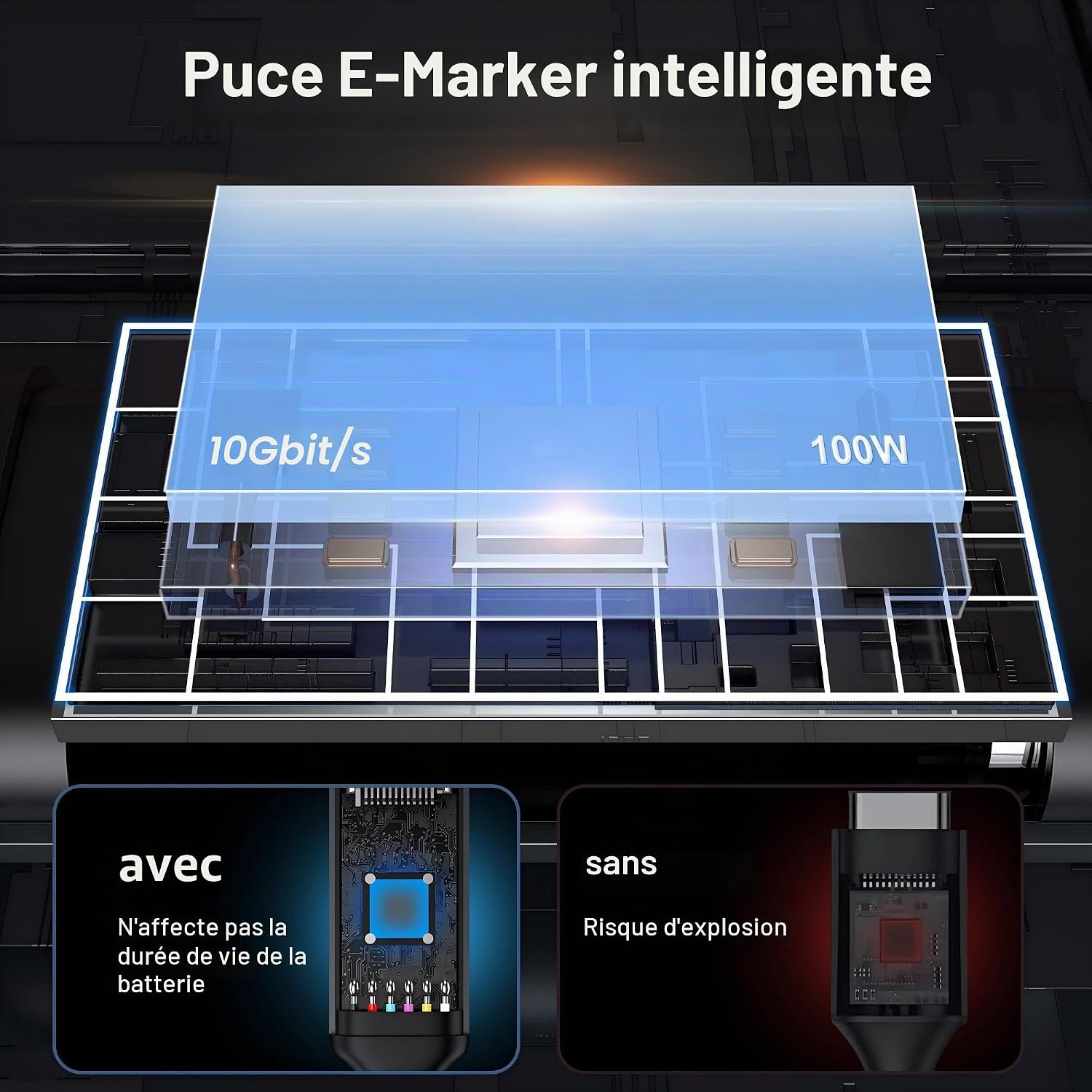Thumbnail 1 de Câble USB‑C vers USB‑C 100 W (2 m) USB 3.2 Gen 2 10 Gbps avec puce E‑Mark