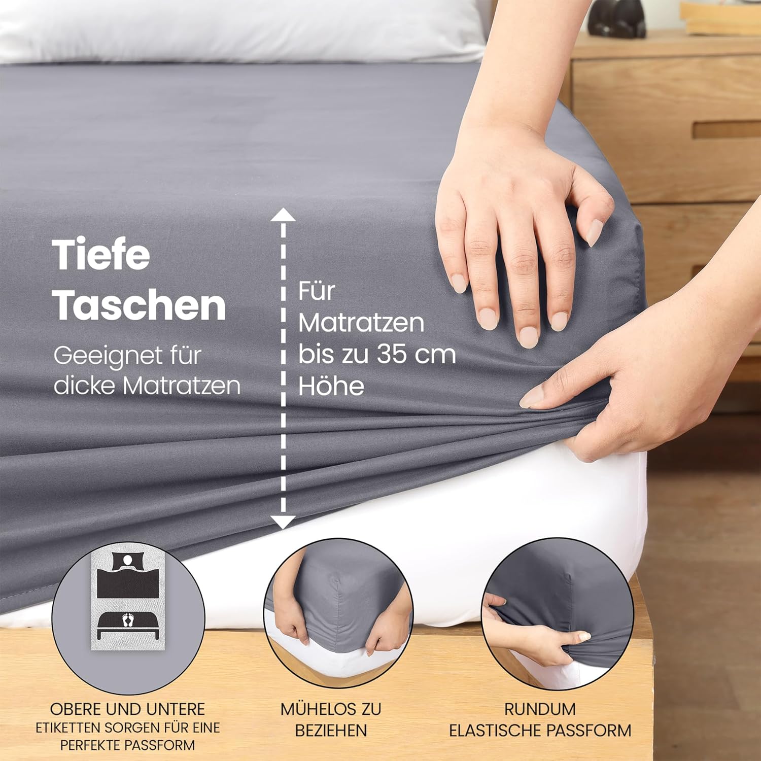 Thumbnail 4 de Utopia Bedding Spannbettlaken 200×200 cm – Jersey 35 cm Tiefe