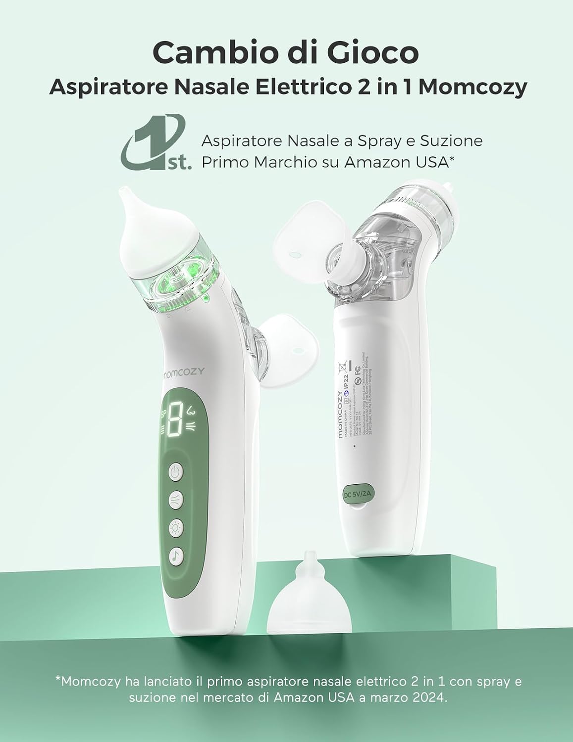 Detalle 2 de Momcozy Aspiratore Nasale Neonato Elettrico 2 in 1 con Spray – Sollievo delicato, 65 kPa