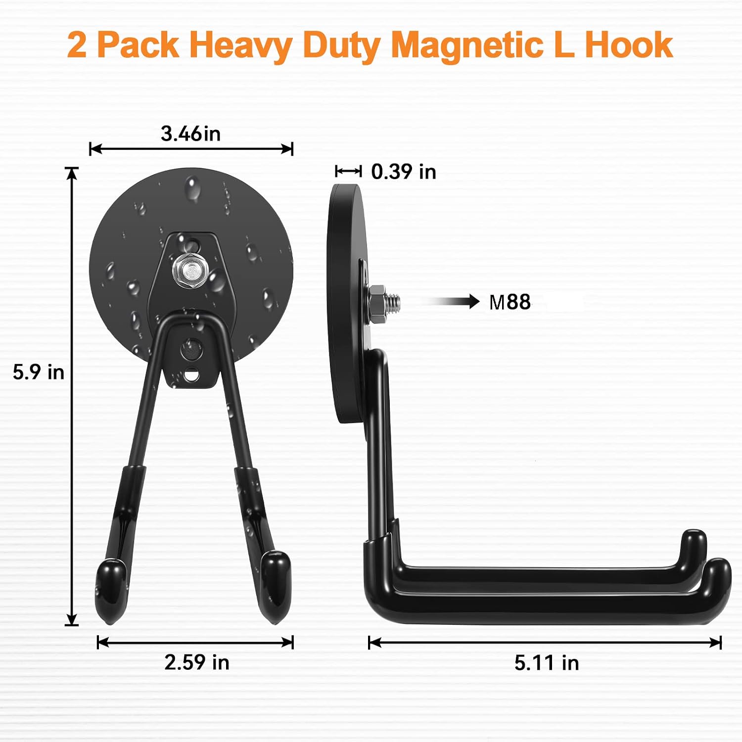 Detalle 2 de ENUODA ENUODA003 Magnetic Double Hooks, 2-Pack with 3.46-Inch Magnet Bases