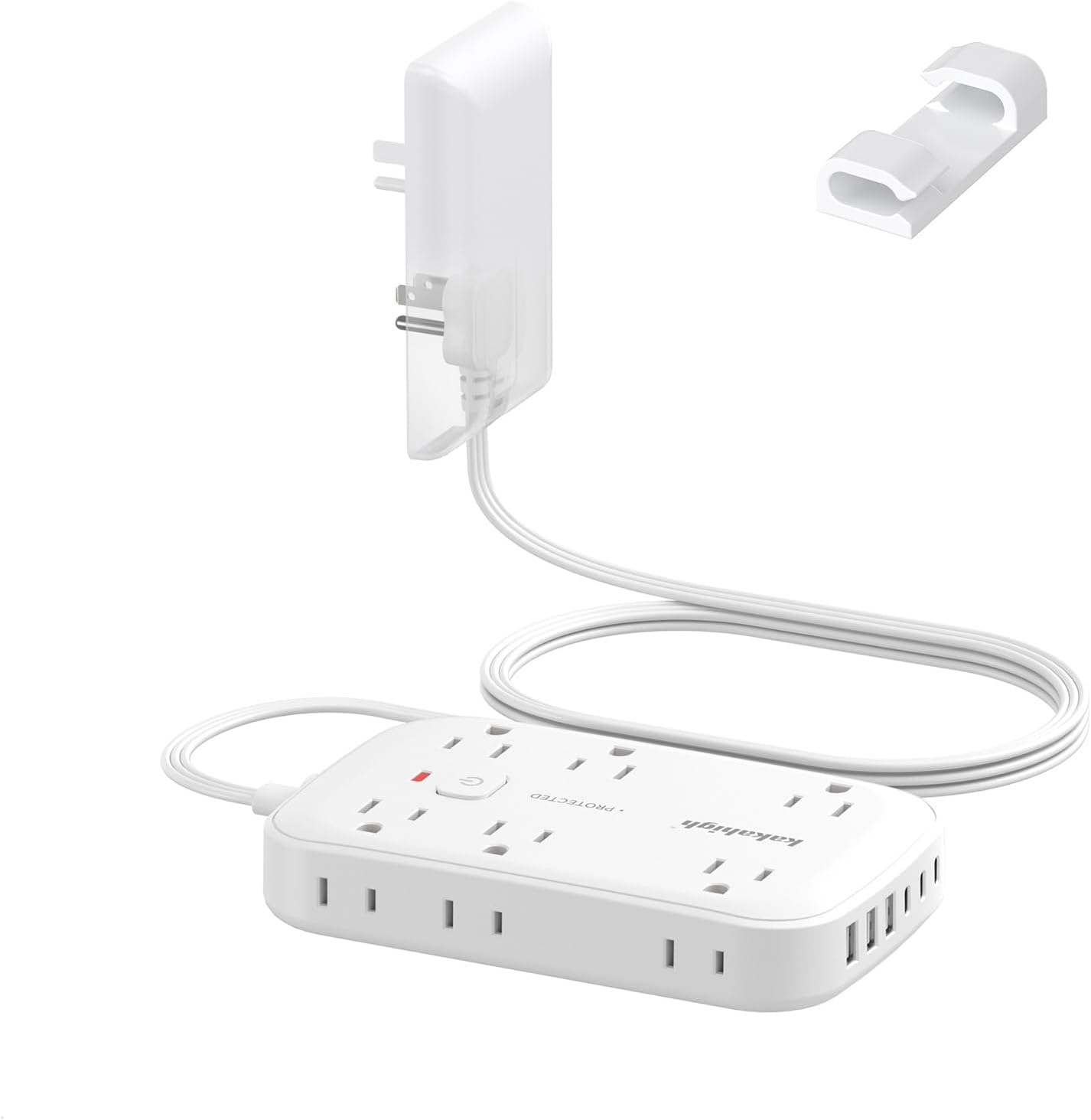 Detalle de kakahigh 803 Flat Extension Cord with Outlet Cover, 12 Outlets and 6 USB Ports