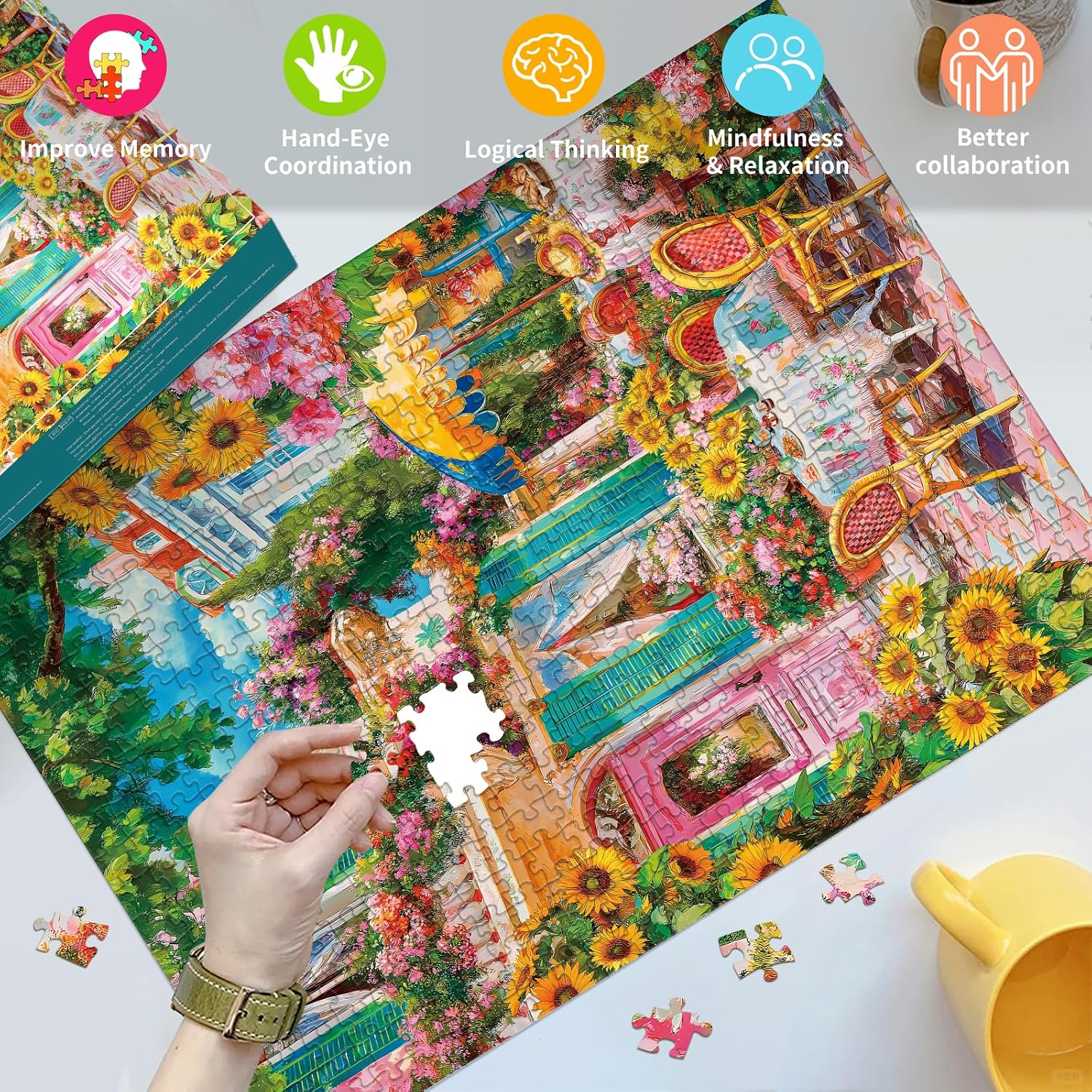 Thumbnail 1 de HUADADA 500 Piece Jigsaw Puzzle – The Sunflower Terrace