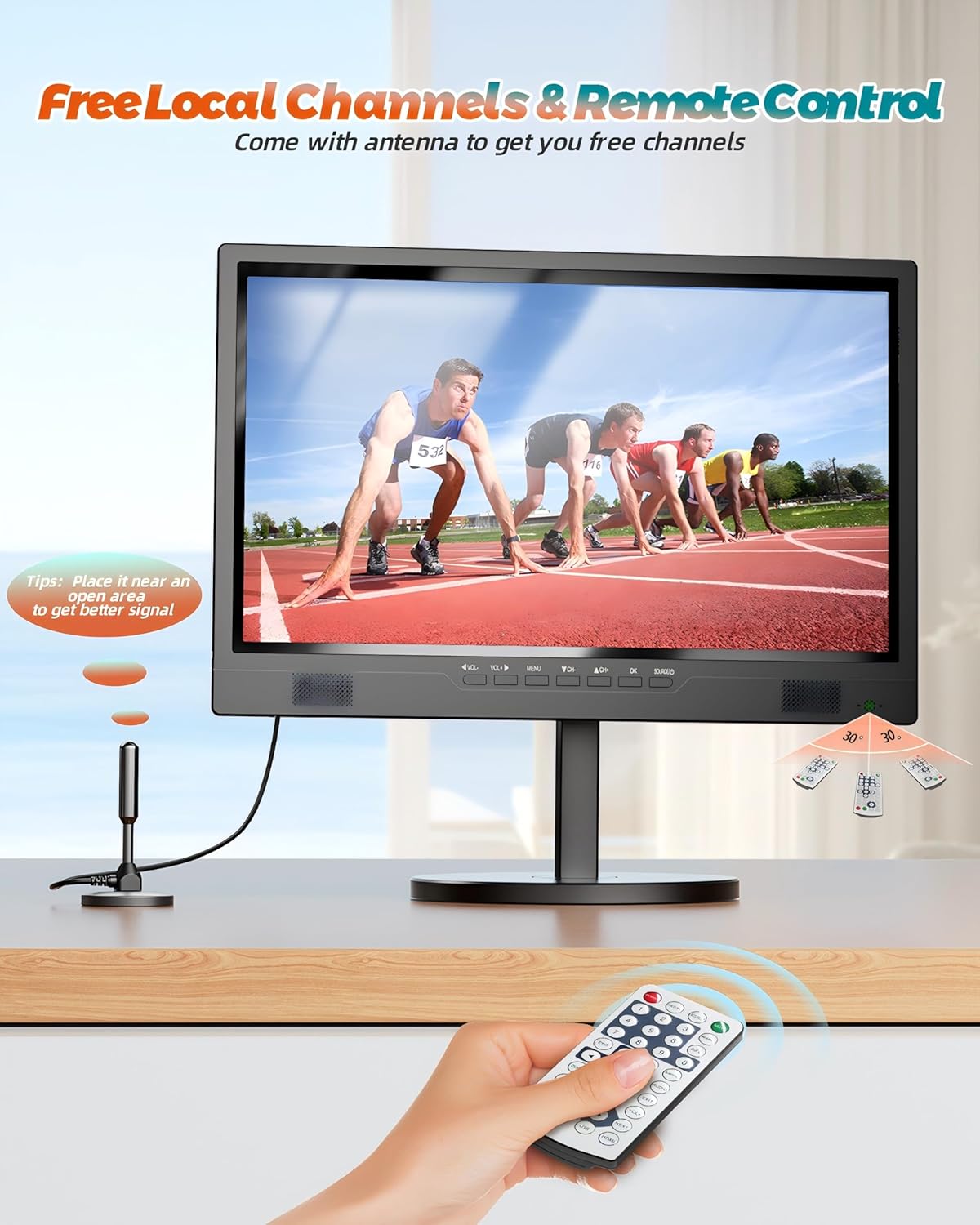 Thumbnail 4 de Desobry 19-inch 1080p Portable TV with built-in rechargeable battery, DVB-T2 and HDMI/USB inputs