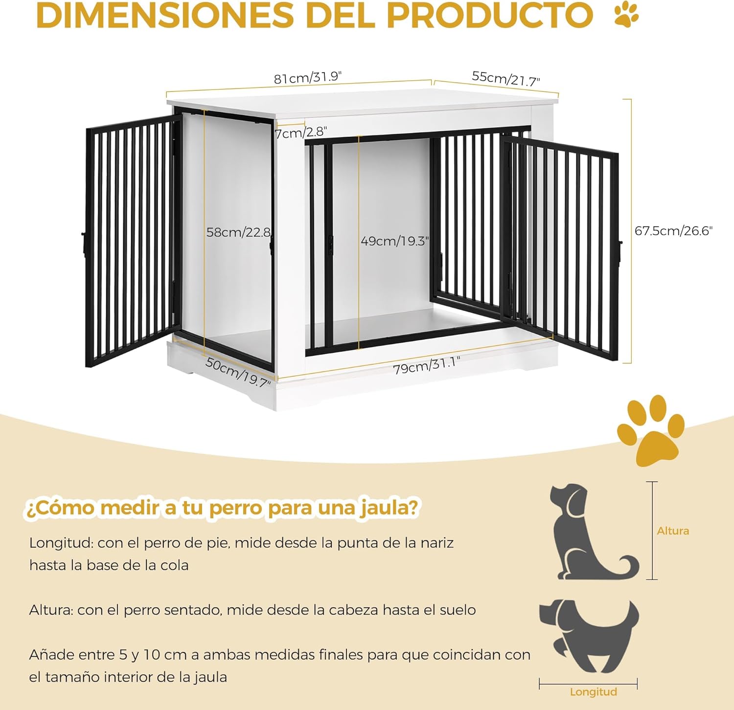 Detalle de BEWISHOME EMGL03W Jaula para perros 81 cm