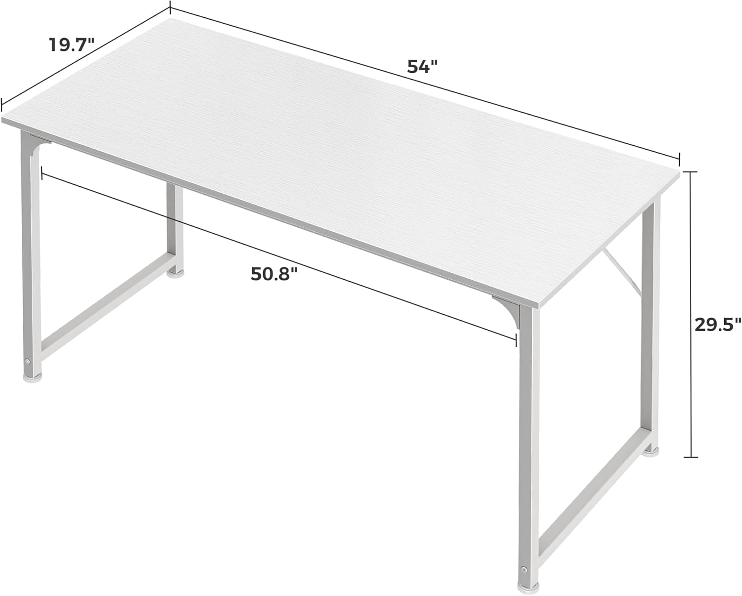 Detalle de Huuger 48-Inch Computer Desk, White, Metal Frame, Reinforced Support