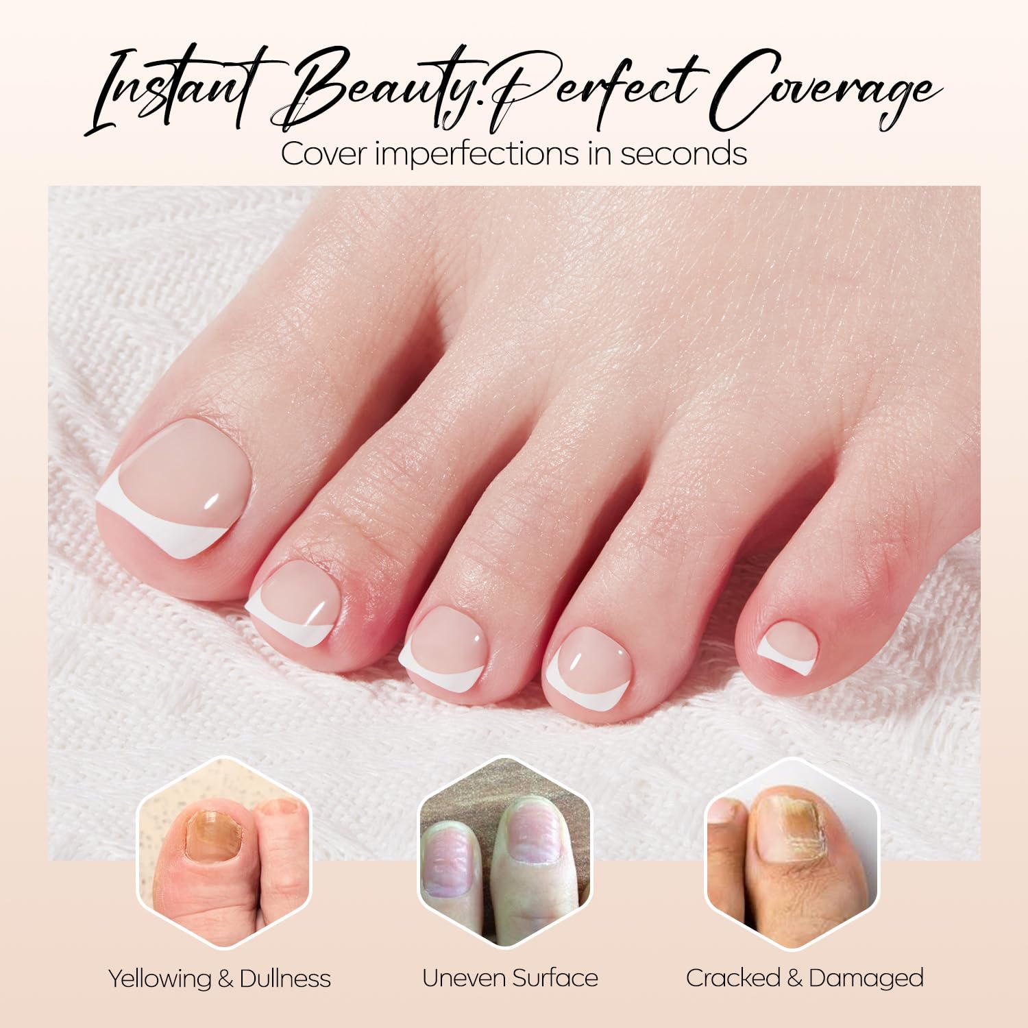 Thumbnail 5 de Modelones Short Nude French Tip Press-On Toenails, Square, 36-Piece Set