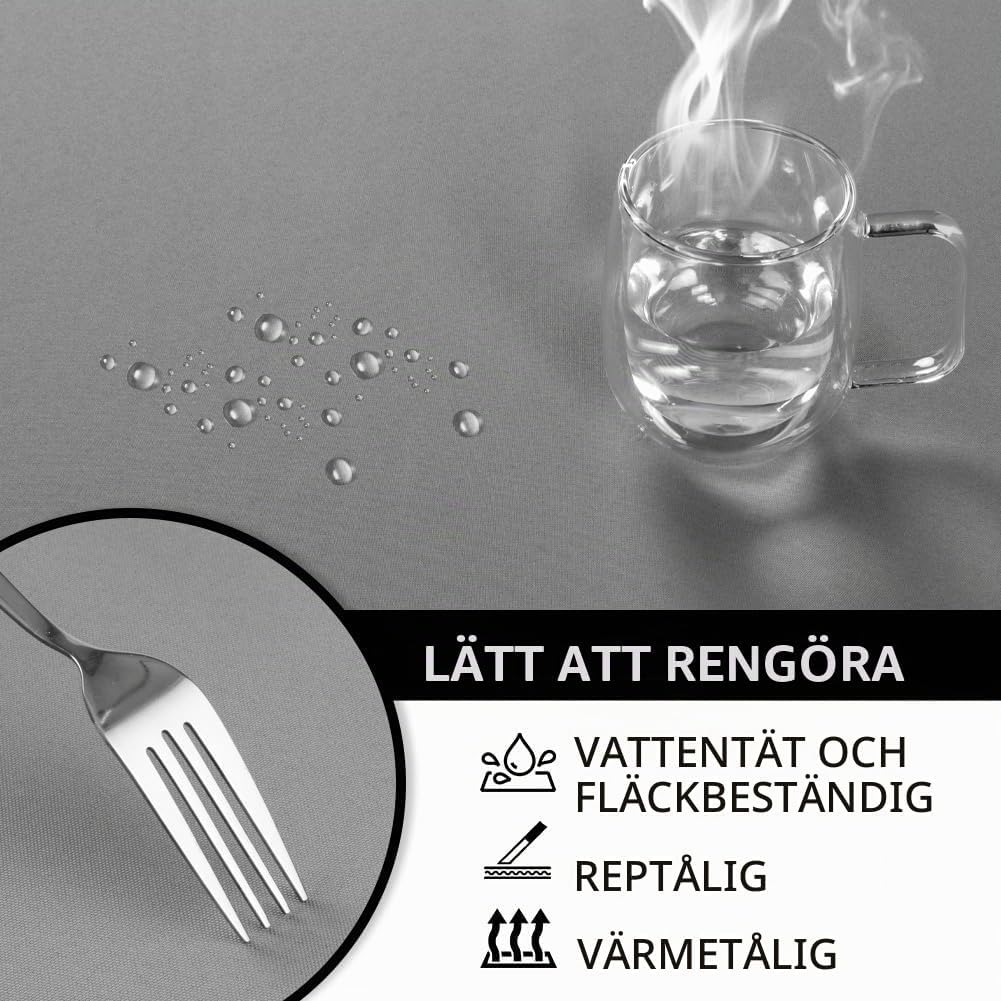Detalle 2 de AUAUY rund duk 120 cm i grå polyester, vattenavvisande och tvättbar