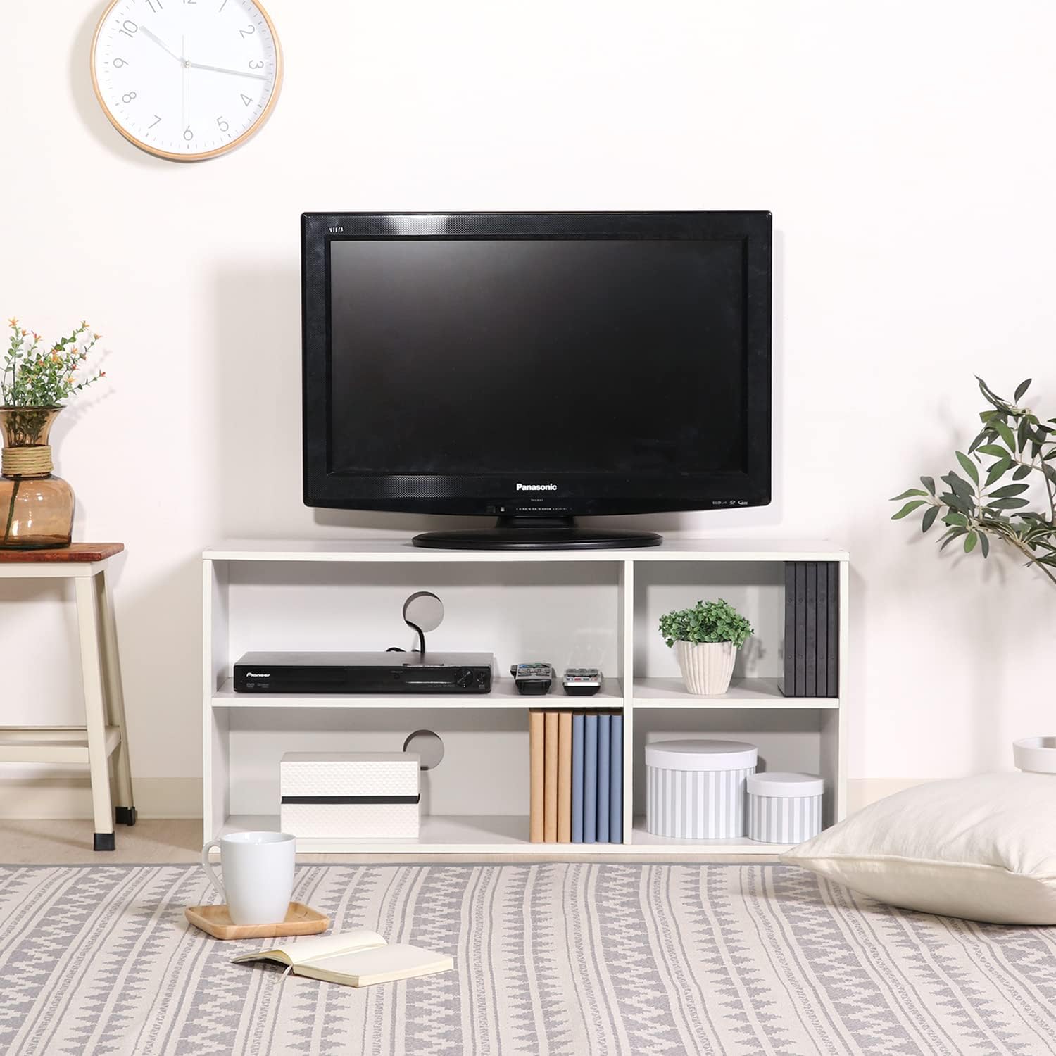 Detalle de 不二貿易 96599 テレビ台 幅89×奥行29.5×高さ42cm、ホワイト木目調・32型対応