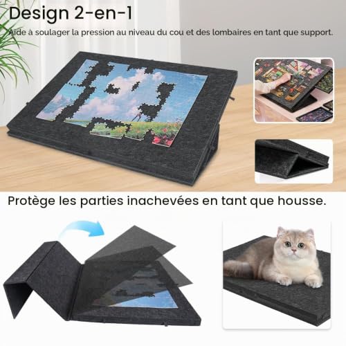 Detalle de Tapis Puzzle 1000 Pièces avec 6 Tiroirs de Tri et Support – Purova, 77 x 53,6 cm