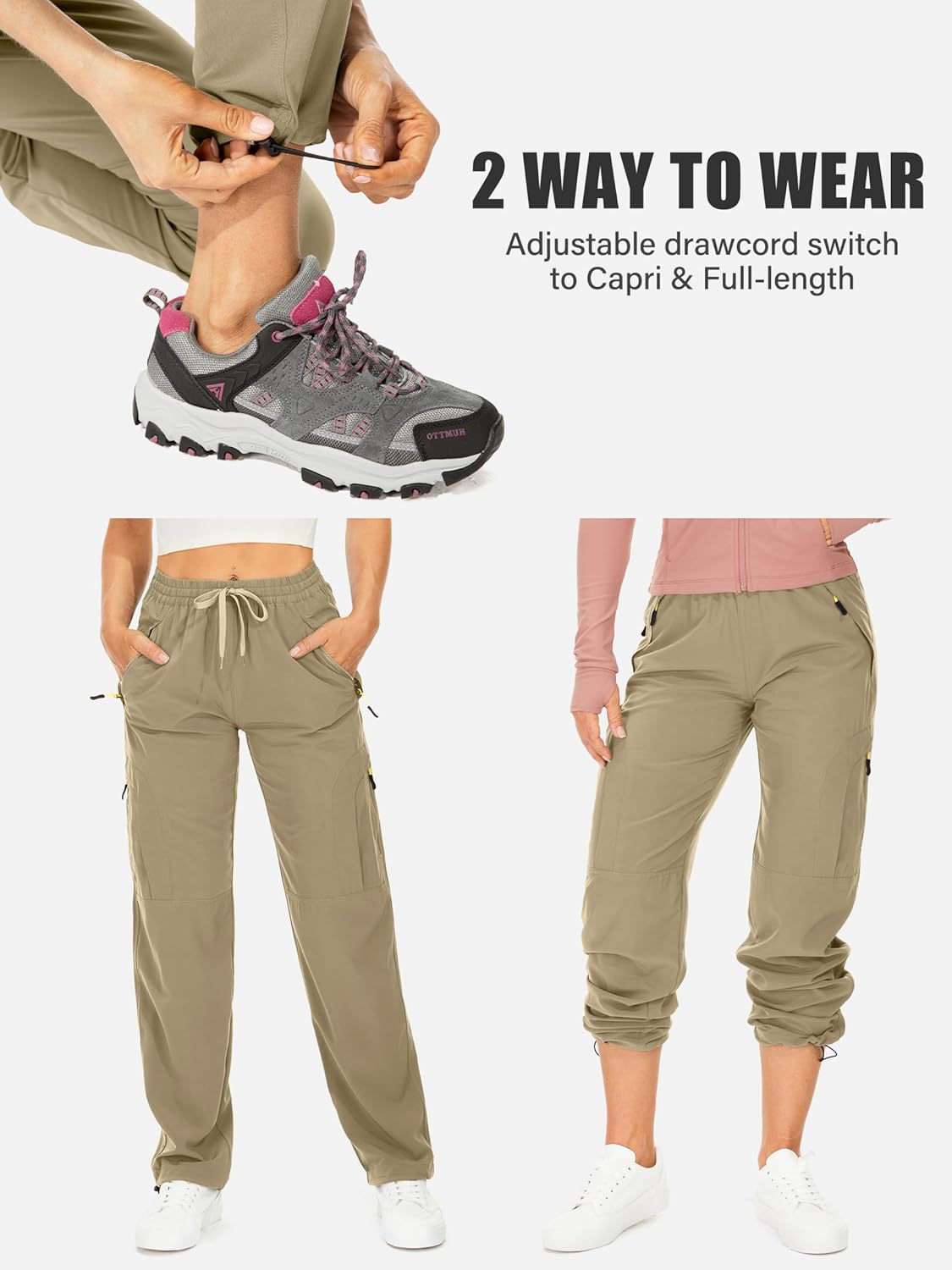 Detalle de mosingle Women’s Walking Cargo Trousers – Lightweight quick-dry hiking pants with UPF 50 and zip pockets