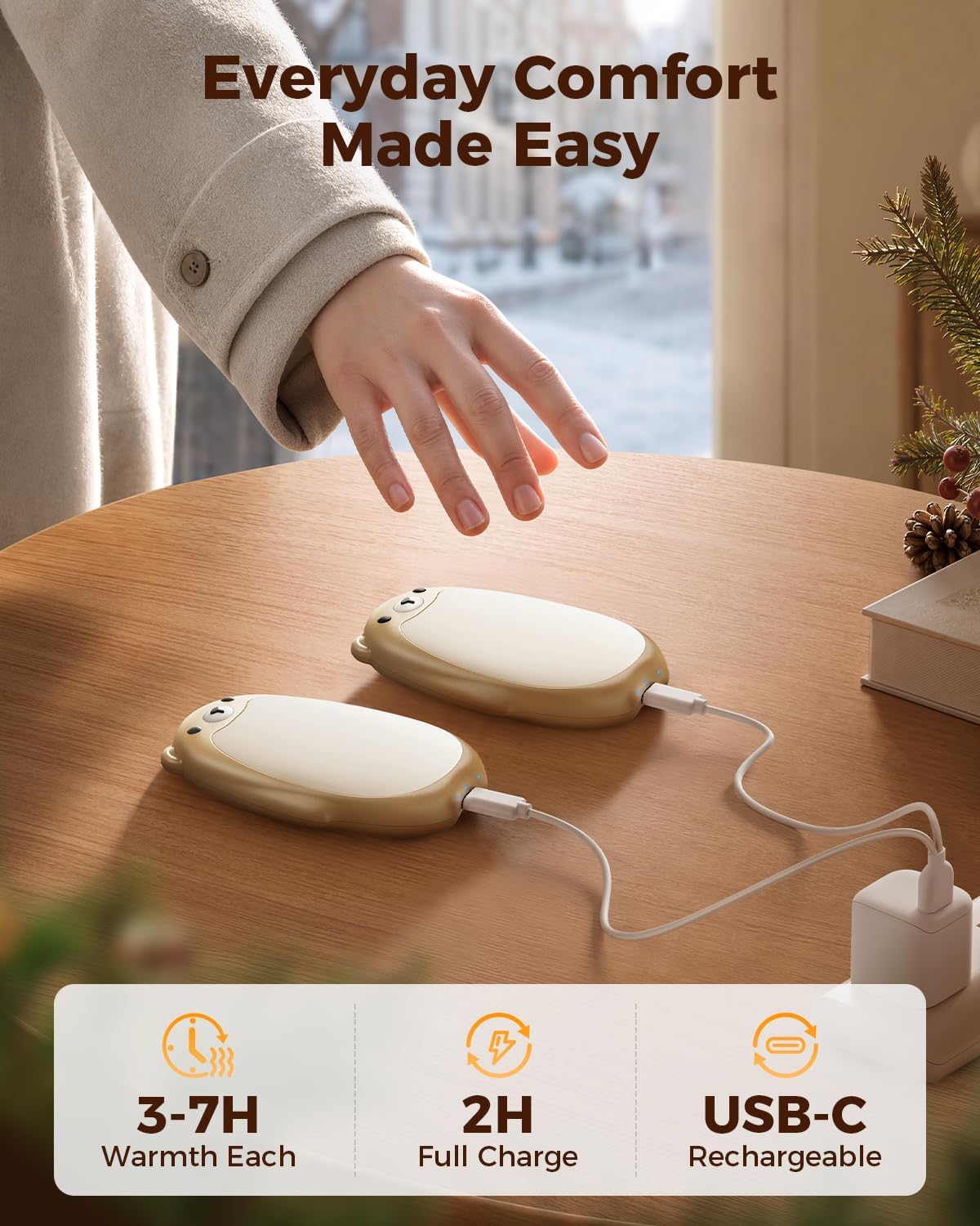 Detalle de SWEETFULL S37 Rechargeable Magnetic Bear Hand Warmers, 3 Heat Levels