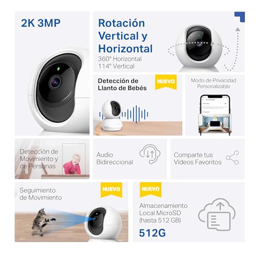 Thumbnail 1 de Tapo C21A: cámara interior 2K 3MP con visión 360° y notificaciones en tiempo real