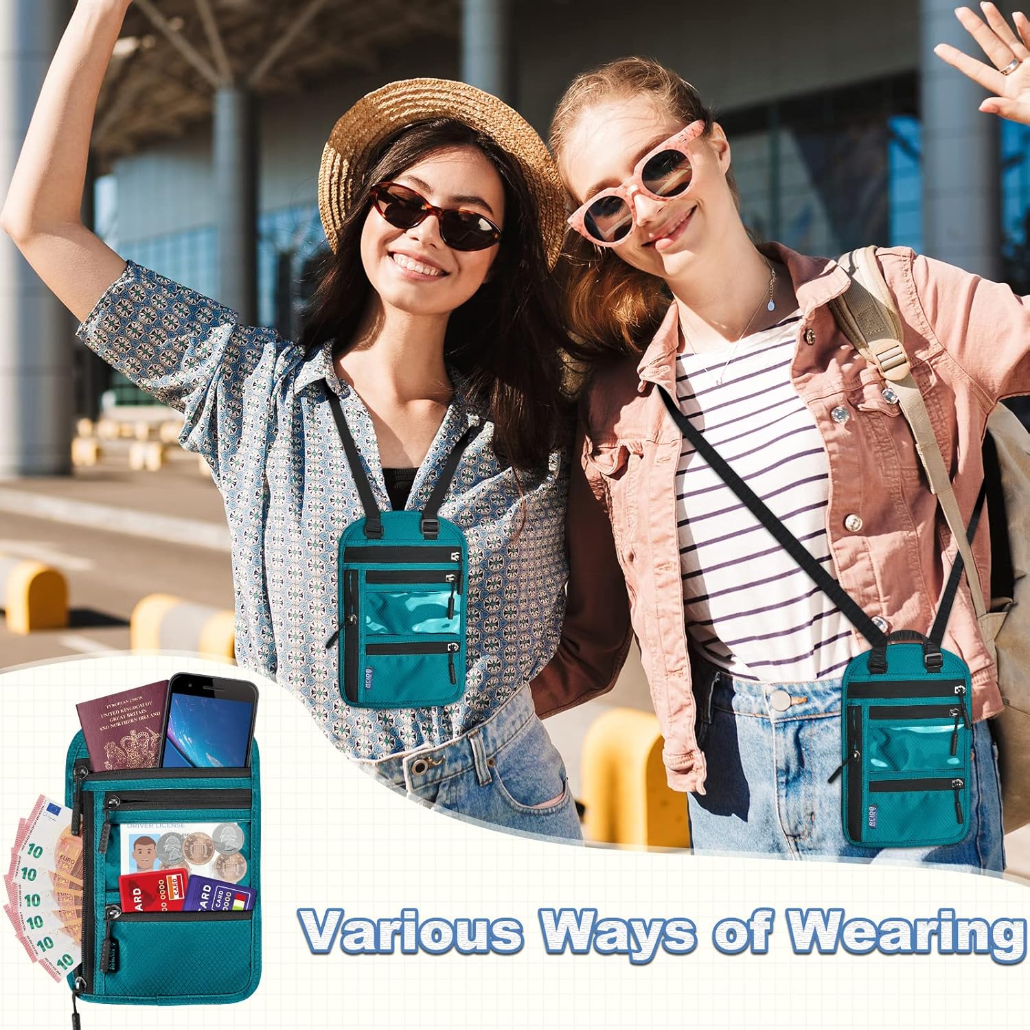 Thumbnail 5 de Yordawn Portadocumenti da Collo in Nylon con Blocco RFID e Tracolla Regolabile – Blu Lago