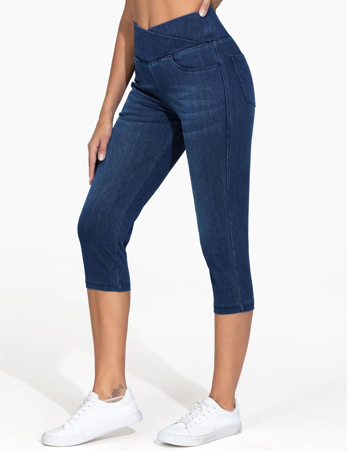 Detalle 2 de THE GYM PEOPLE Women’s V-Cross Capri Jeggings, 3/4 Stretch with Tummy Control