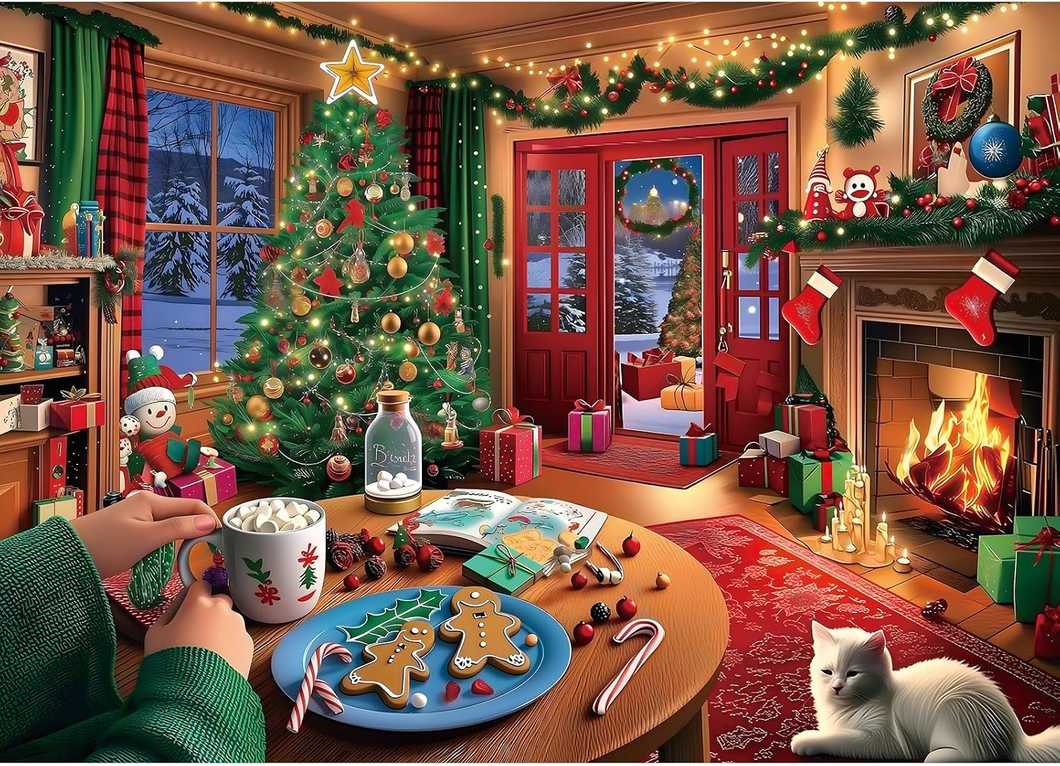 Detalle de Blueforest BFJIUJIU-01099 1000-Piece Christmas Cottage Jigsaw Puzzle