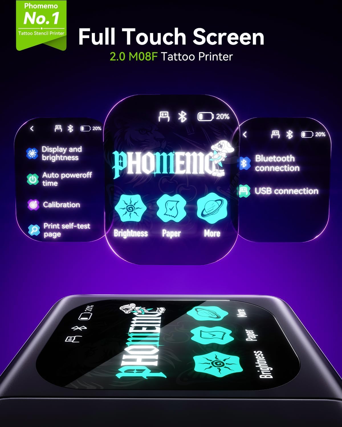 Detalle 2 de Phomemo M08F Plus Tattoo Stencil Printer with Touchscreen & Bluetooth
