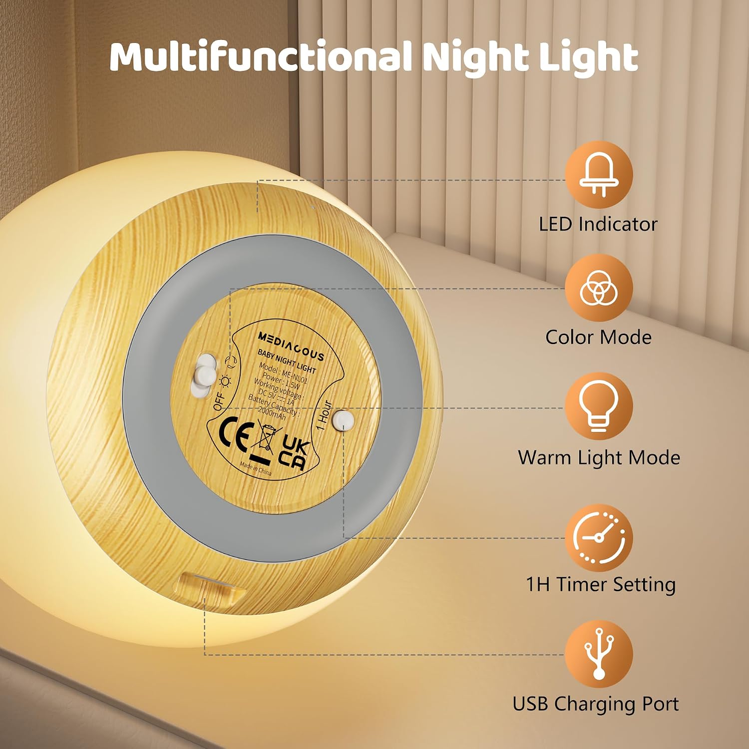 Thumbnail 6 de MediAcous NL01 Rechargeable LED Night Light with Touch Dimming and 7 Colours