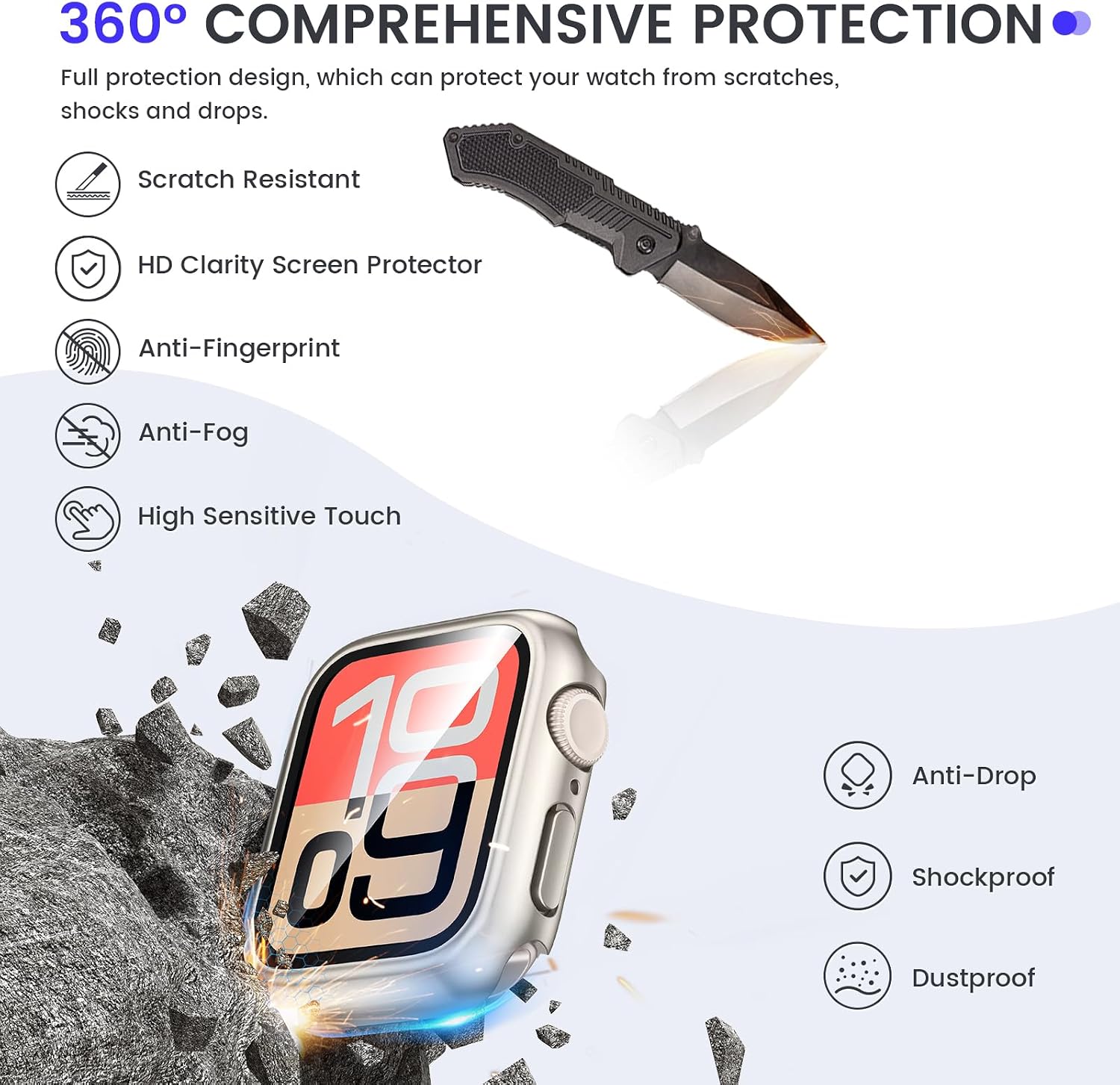 Detalle de Kamita Waterproof Case for Apple Watch 40mm SE/6/5/4 with Built-in Tempered Glass – Starlight
