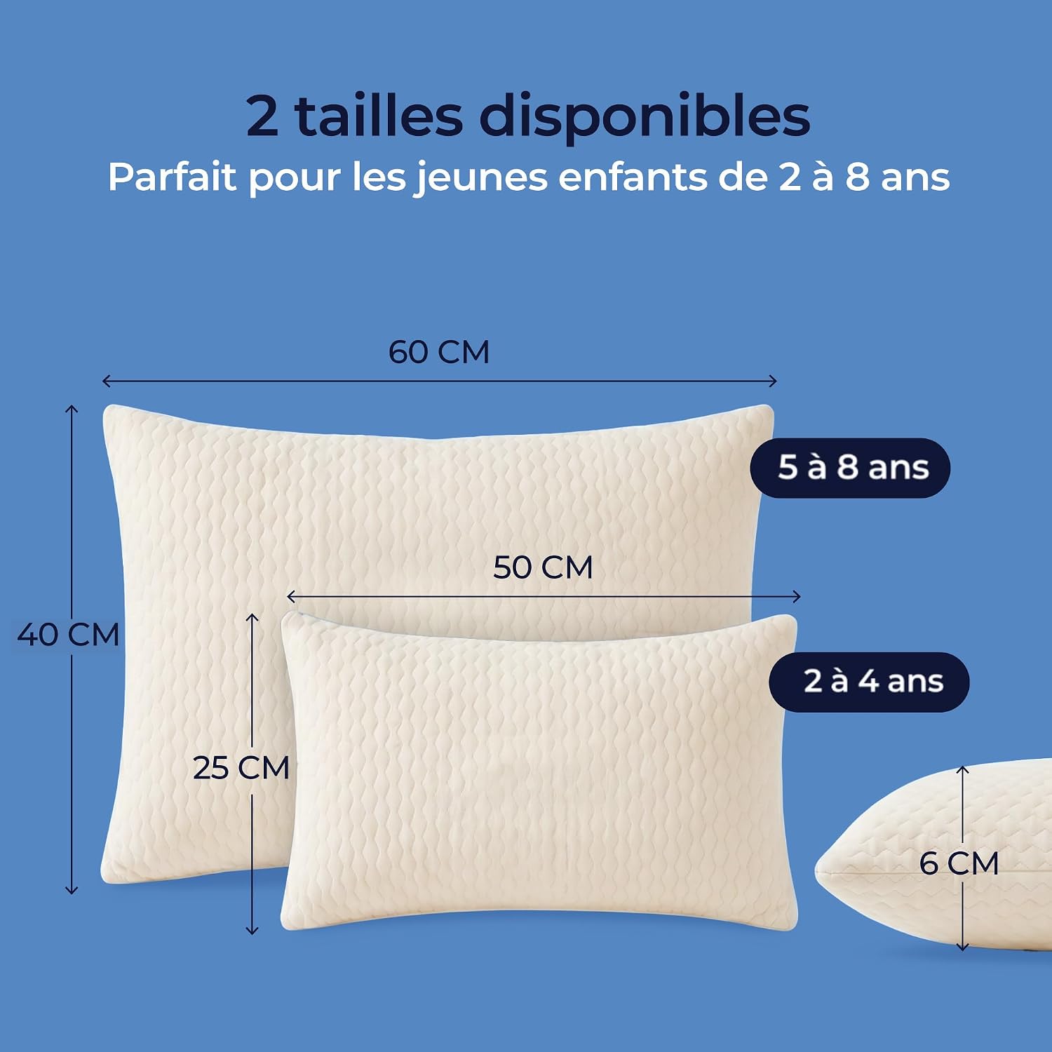 Detalle de Dreamzie Oreiller Enfant Mémoire de Forme 40x60 cm (Épaisseur 6 cm) – Oeko-TEX, pour plus de 3 ans