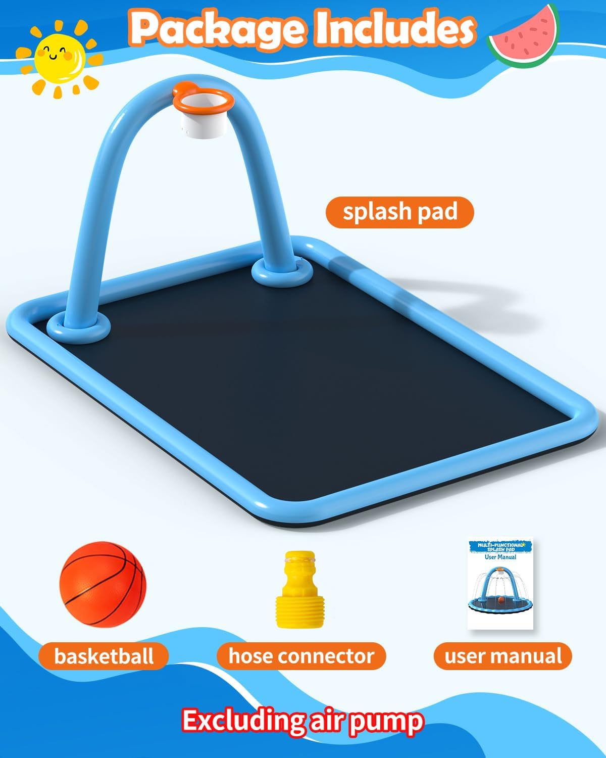 Thumbnail 4 de Octaplay Splash Pad for Kids & Dogs, Large 102" Water Play Mat with Basketball Hoop & Spray Games