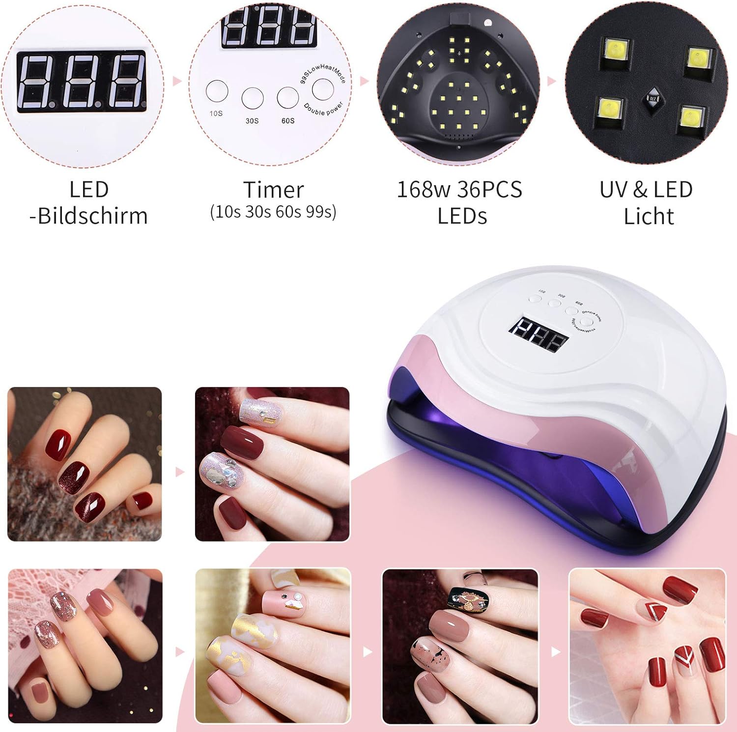 Thumbnail 2 de Aokyom 168W UV-LED Nageltrockner mit 10/30/60/99s Timer, LCD-Anzeige & Smart Sensor
