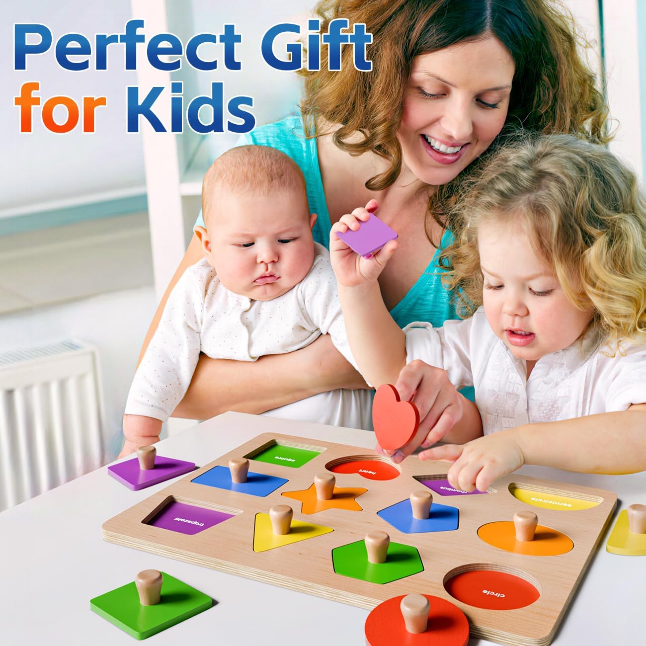 Thumbnail 6 de Wooden Shape Peg Puzzles for Toddlers (12–24 Months) – Montessori-style shape sorter & colour match wooden board