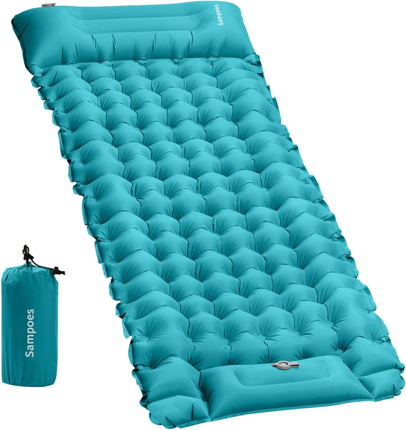 Detalle de Sampoes GSAP02025 campingmatras met voetpomp, 10 cm dik en koppelbaar