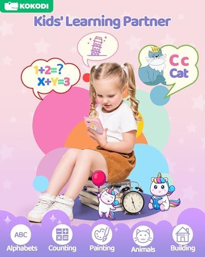 Detalle de KOKODI Pink speelgoedsmartphone voor kinderen met touchscreen en eenhoornthema