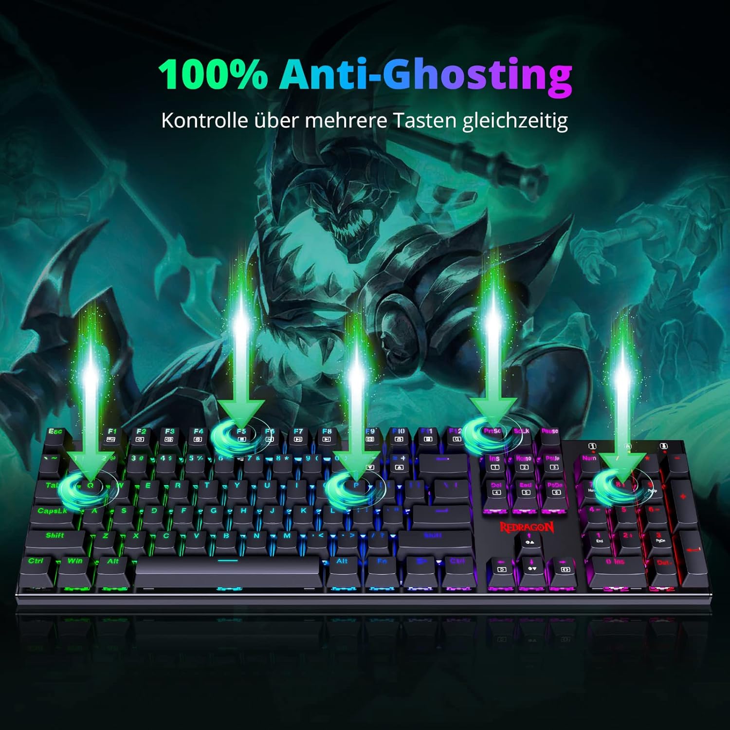 Thumbnail 3 de Redragon Mechanische Gaming Tastatur QWERTZ mit roten Schaltern – 105 Tasten, RGB, Kabelgebunden