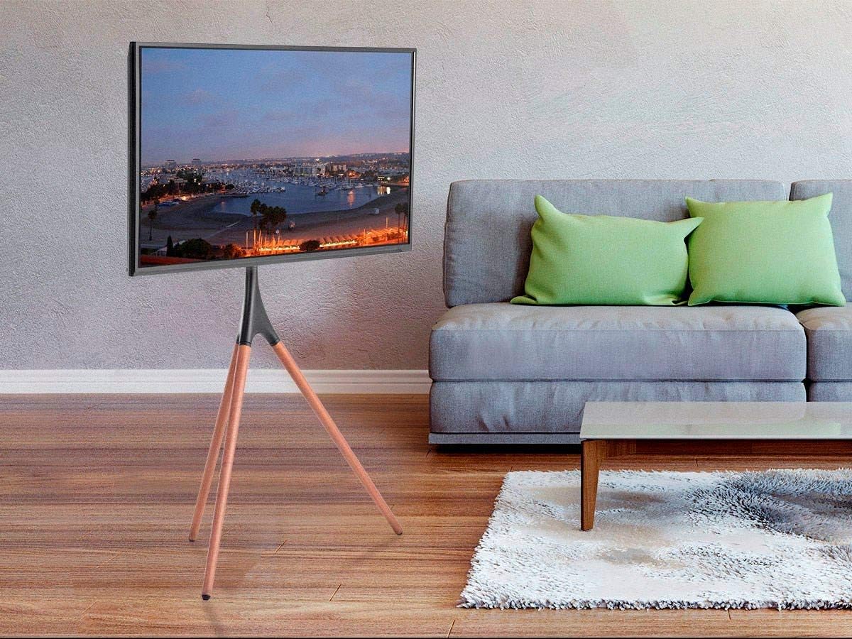 Thumbnail 5 de Monoprice Premium Fixed TV Tripod Stand (Walnut Base) for 45"–65" TVs up to 70.4 lbs, Max VESA 400x600