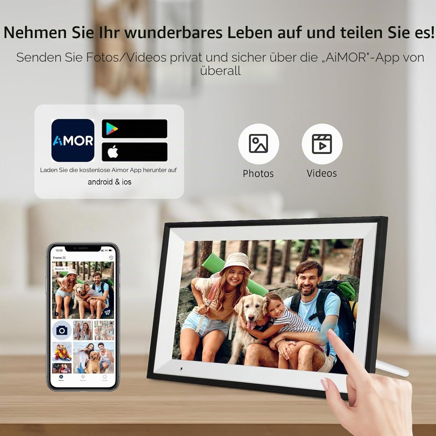 Detalle de Humblestead Digitaler Bilderrahmen 10,1 Zoll – WiFi, 32 GB Speicher, 1280x800 IPS Touchscreen