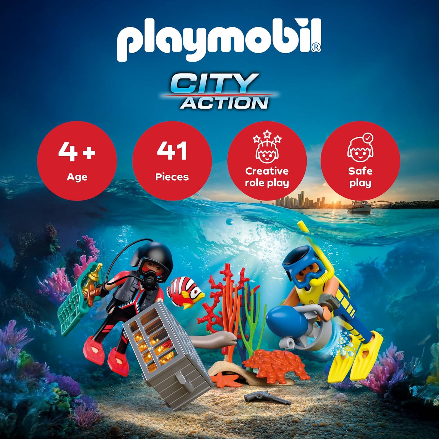 Thumbnail 1 de Playmobil City Action Police Diver with Treasure (72078) – 2 figures, underwater scooter & sea life