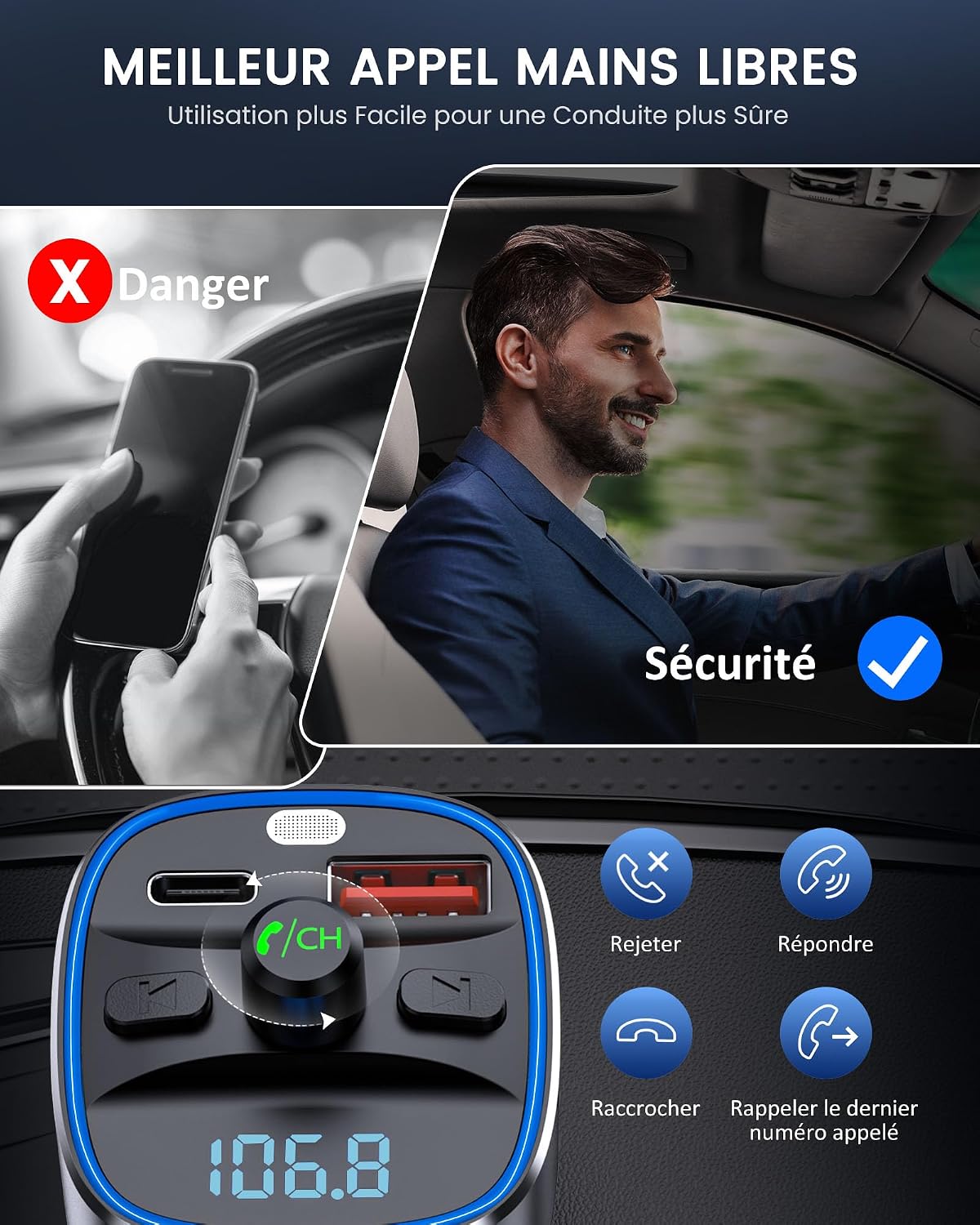 Thumbnail 5 de LENCENT T25M Transmetteur FM Bluetooth 5,4