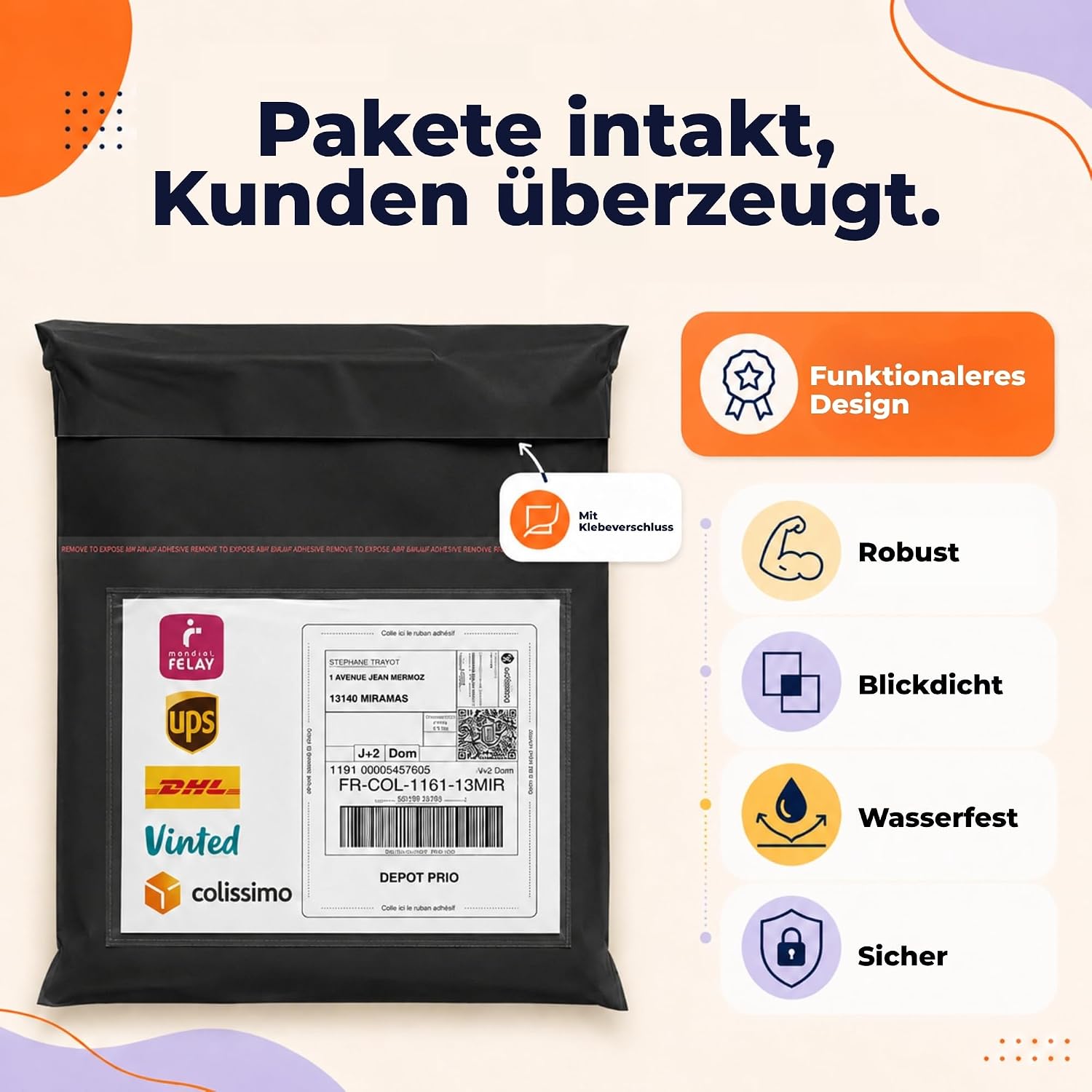 Detalle de Zenacasa Versandtaschen Vinted – 30 Stück in S/M/L, blickdicht, robust & wasserdicht