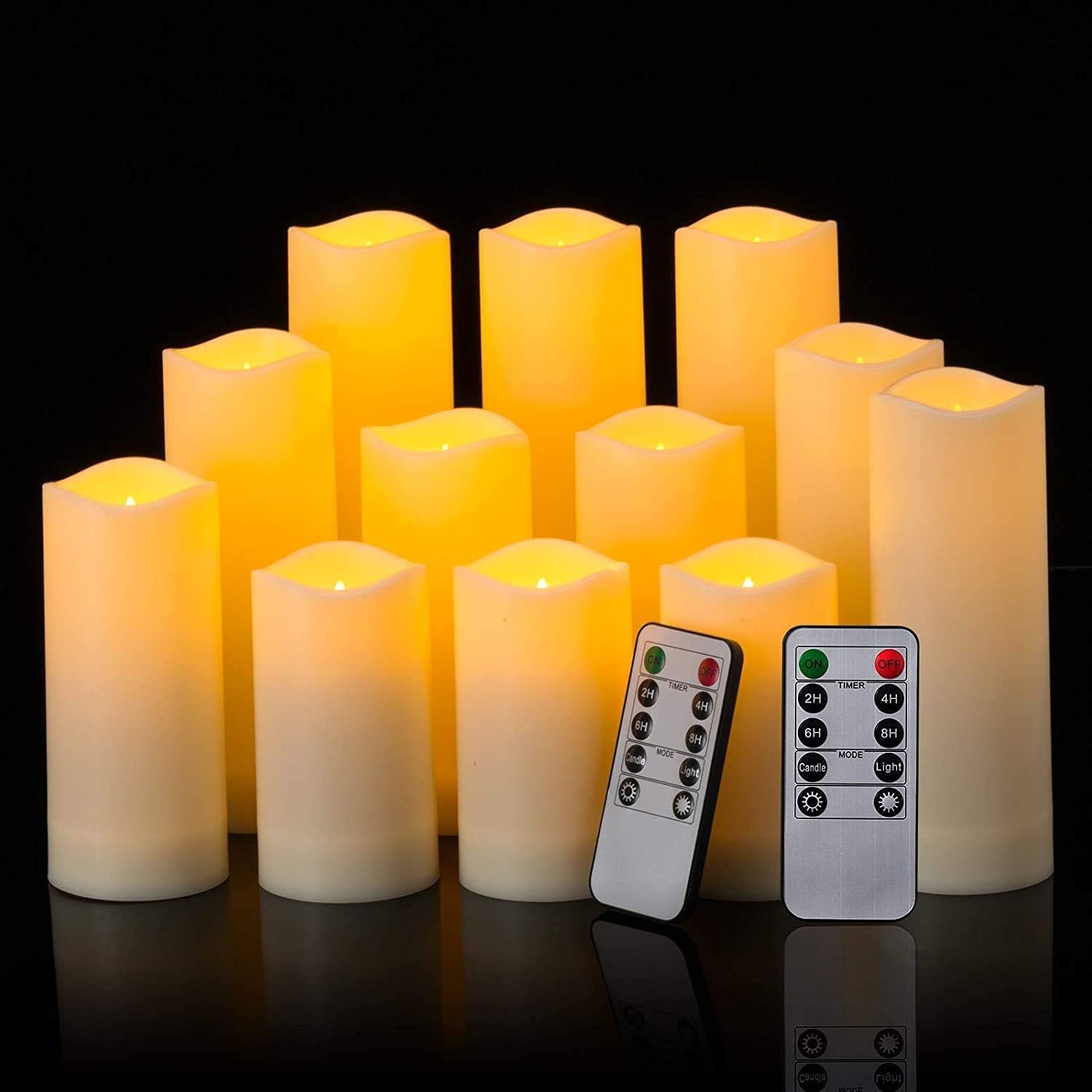Detalle de TLNFHRPI Set of 12 Flameless LED Candles with Remote Timer, Ivory