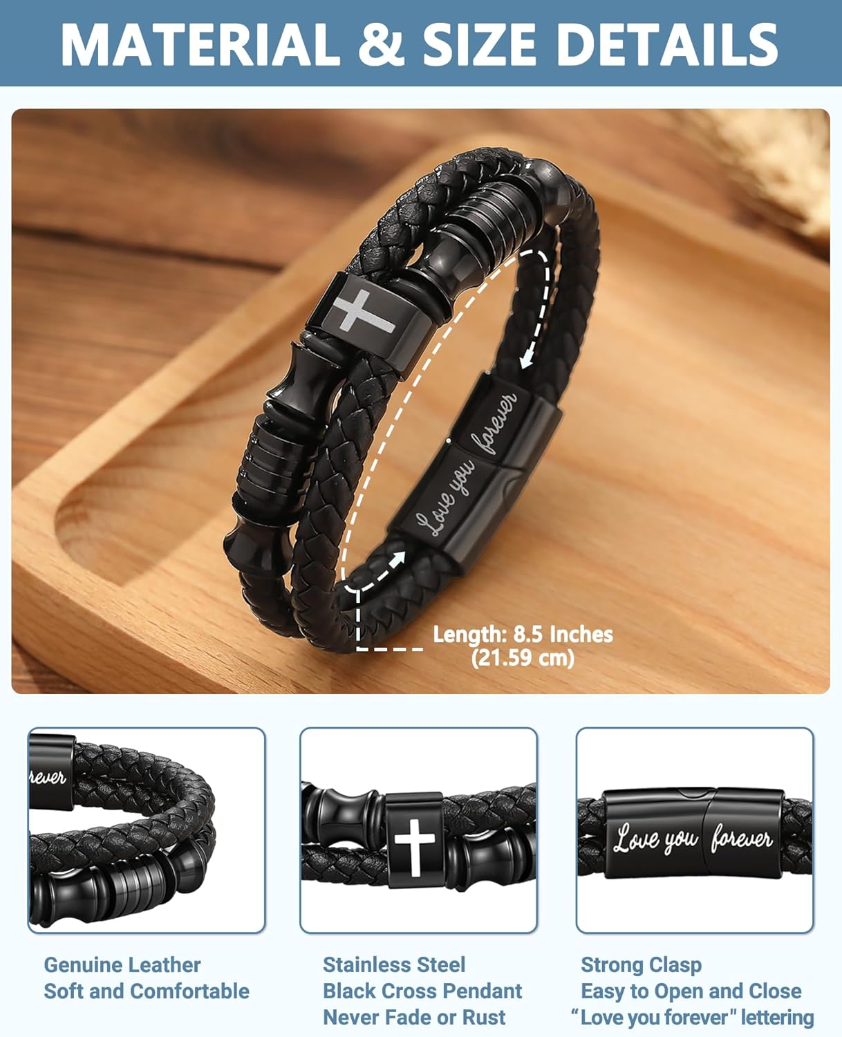 Detalle 2 de Cross leather bracelet gift for boys