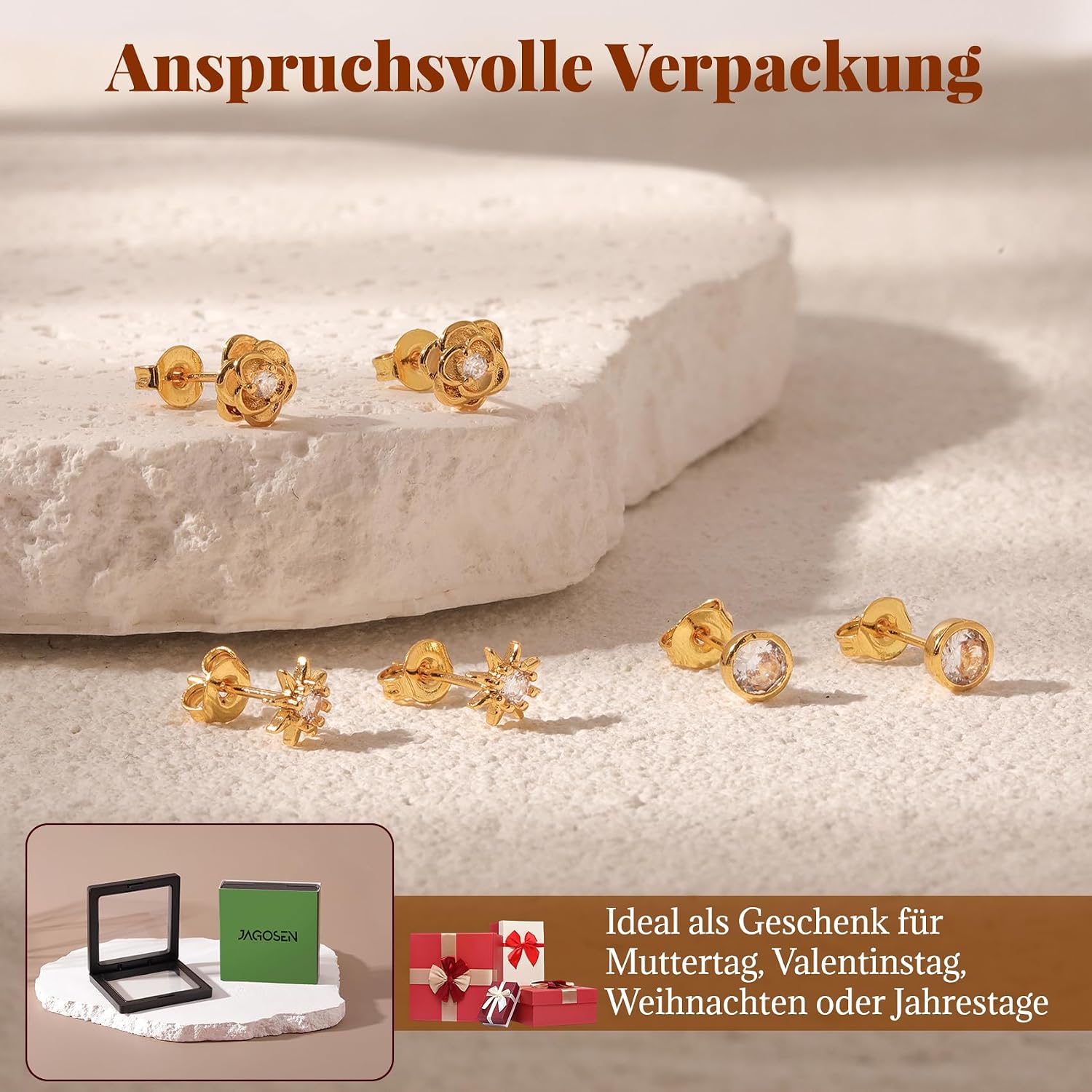Thumbnail 6 de Jagosen Ohrstecker-Set mit Zirkonia, 3 Paar