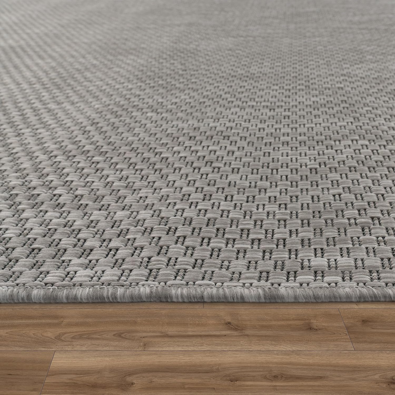 Detalle de Paco Home Outdoor Teppich Flachgewebe in Sisaloptik (meliert, einfarbig) wetterfest – 160 x 220 cm, Grau
