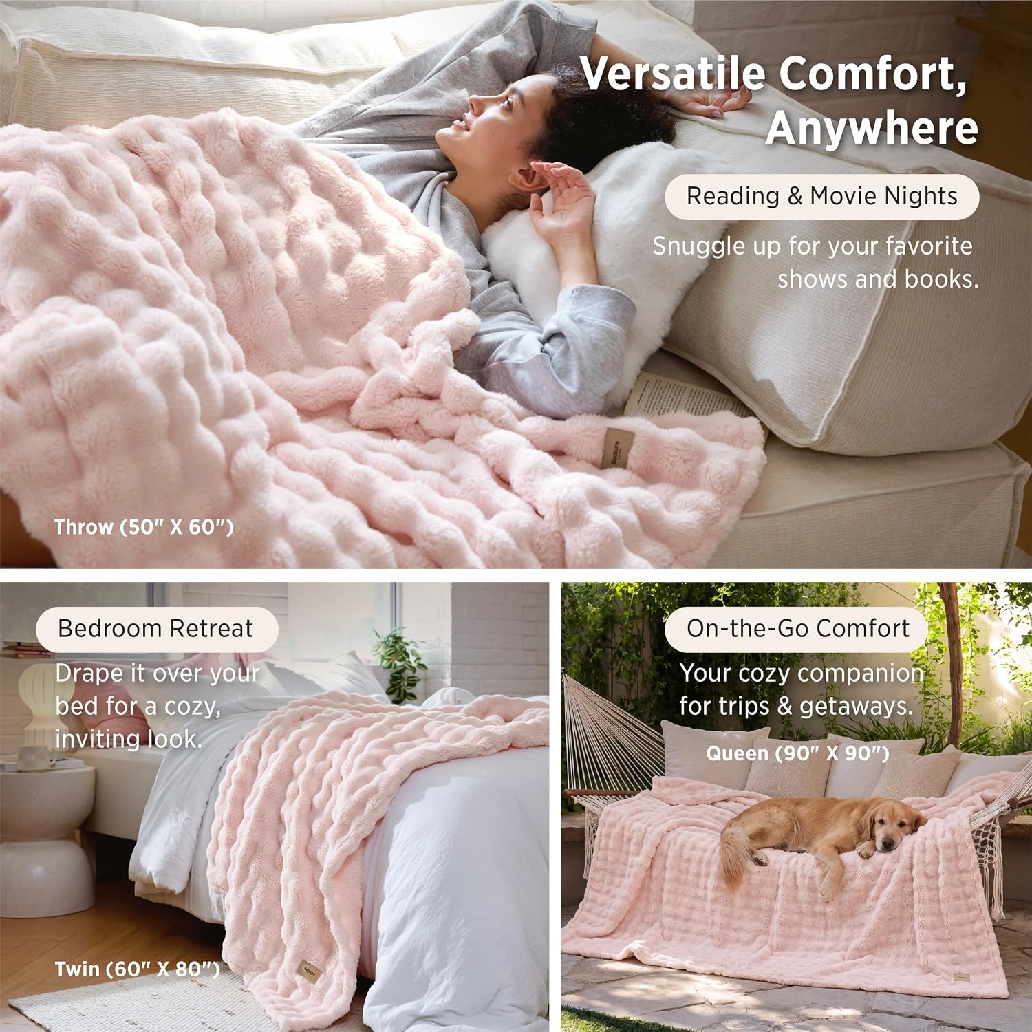 Detalle de Bedsure 3D Bubble Throw Blanket, Crystal Pink, 50" x 60