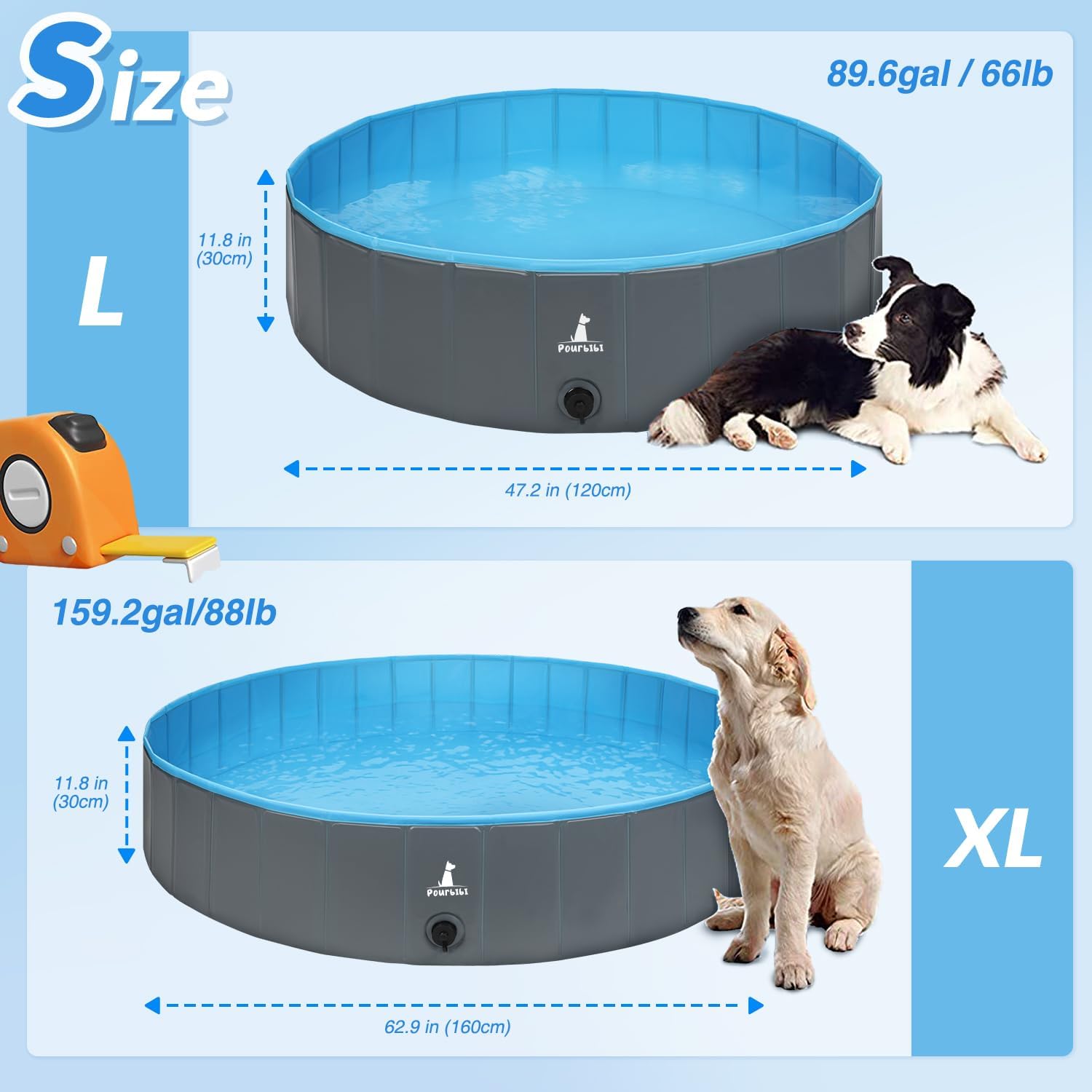 Detalle 2 de Pourbibi Foldable Dog Pool for Large Dogs – XL 160x30cm PVC Paddling Pool