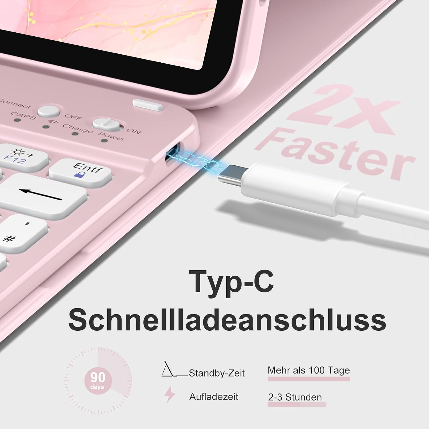 Detalle de DriveGo Hülle mit Tastatur für iPad A16 11. Gen. (2025) & 10. Gen. (2022) – Rosa, QWERTZ, magnetisch abnehmbar