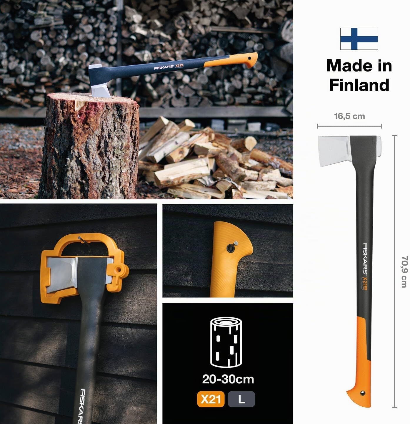 Detalle de Fiskars X21-L klyvyxa, 71 cm med belagt stålblad och skydd