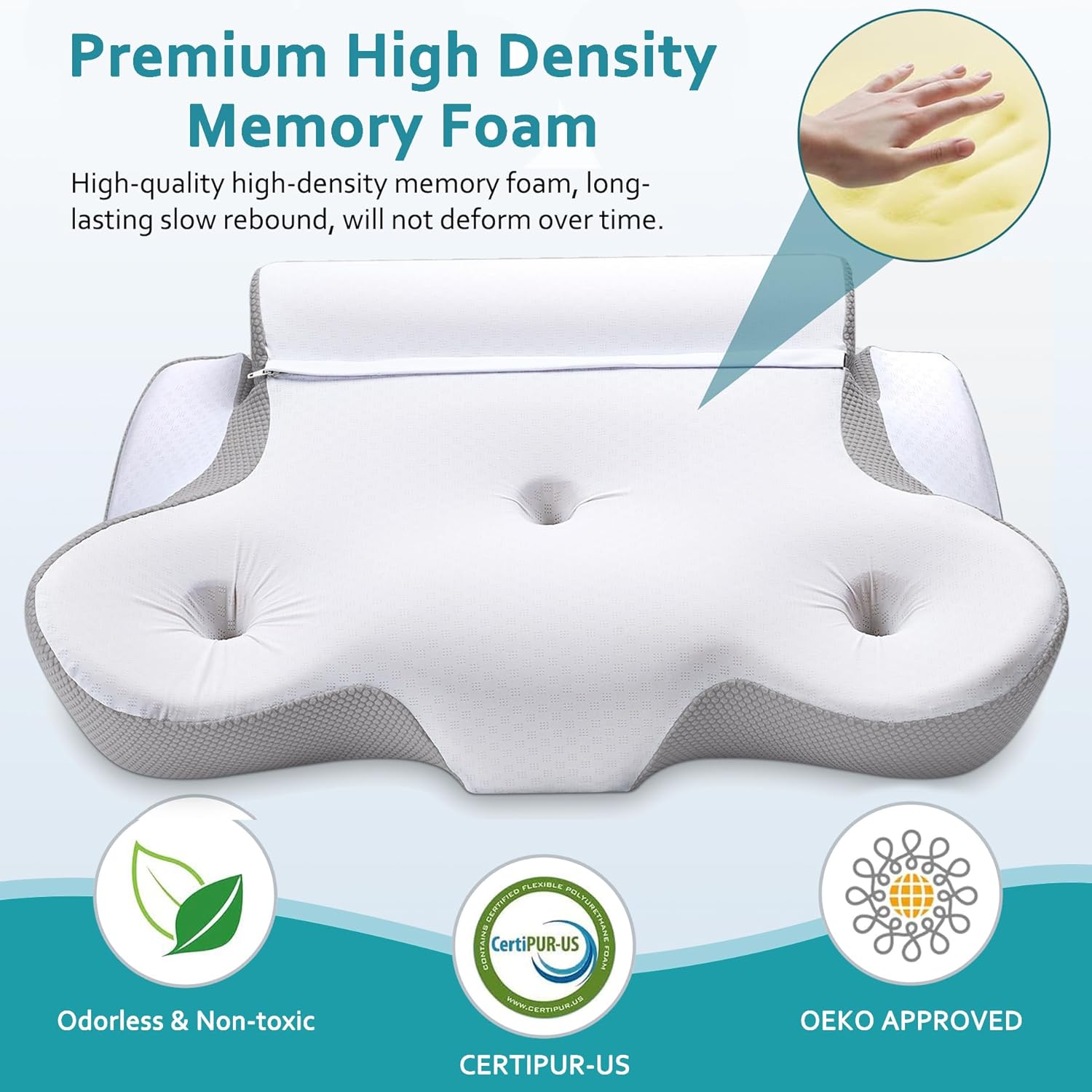 Thumbnail 1 de TopEsct Cuscino Cervicale 2 in 1 in memory foam per dormire (cuscino cervicale + cilindrico) grigio